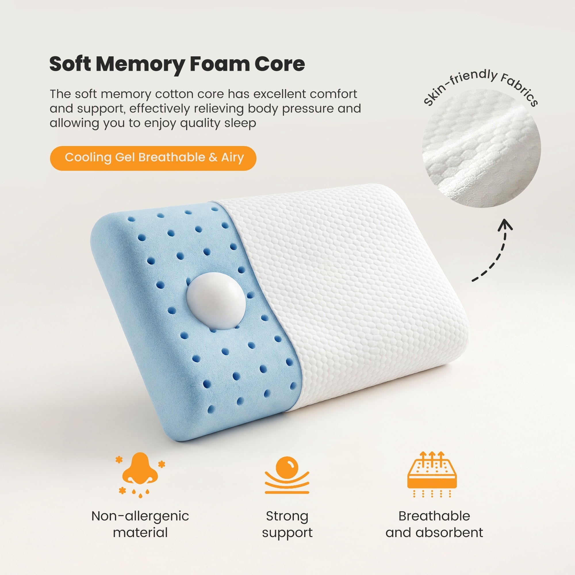 Hotel Collection Memory Foam Pillow for Sleeping, Gel Cooling Bed Pillow with Breathable Mesh and Washable Cover for Back and Side Sle... - Hotel Quality Plush Sleeping Pillows Detail