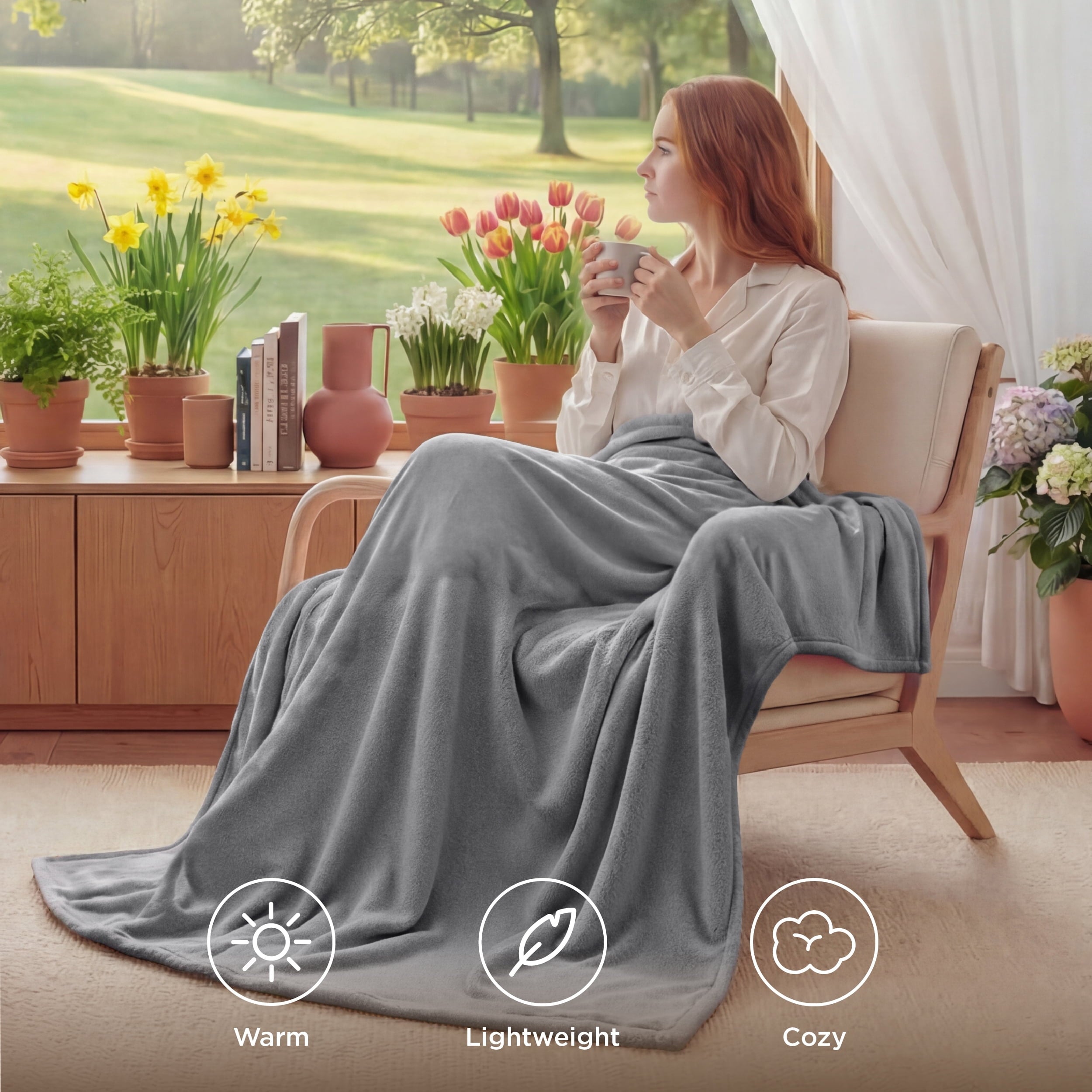 Decorative Knitted Fleece Throw Blanket for Couch Grey, Lightweight Plush Fuzzy Cozy Soft Blankets and Throws for Sofa, 50x60 inches - Super Soft Reversible Sherpa Flannel Blanket Detail
