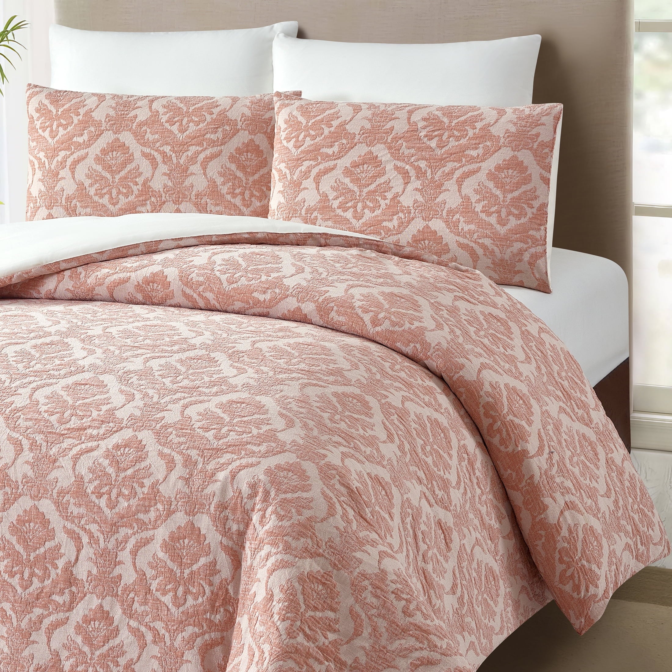 Heavyweight Warmth Woven Damask 2-Piece Comforter Set, Blush, Full Queen, All Ages - All-Season Down Alternative Comforter Insert Detail