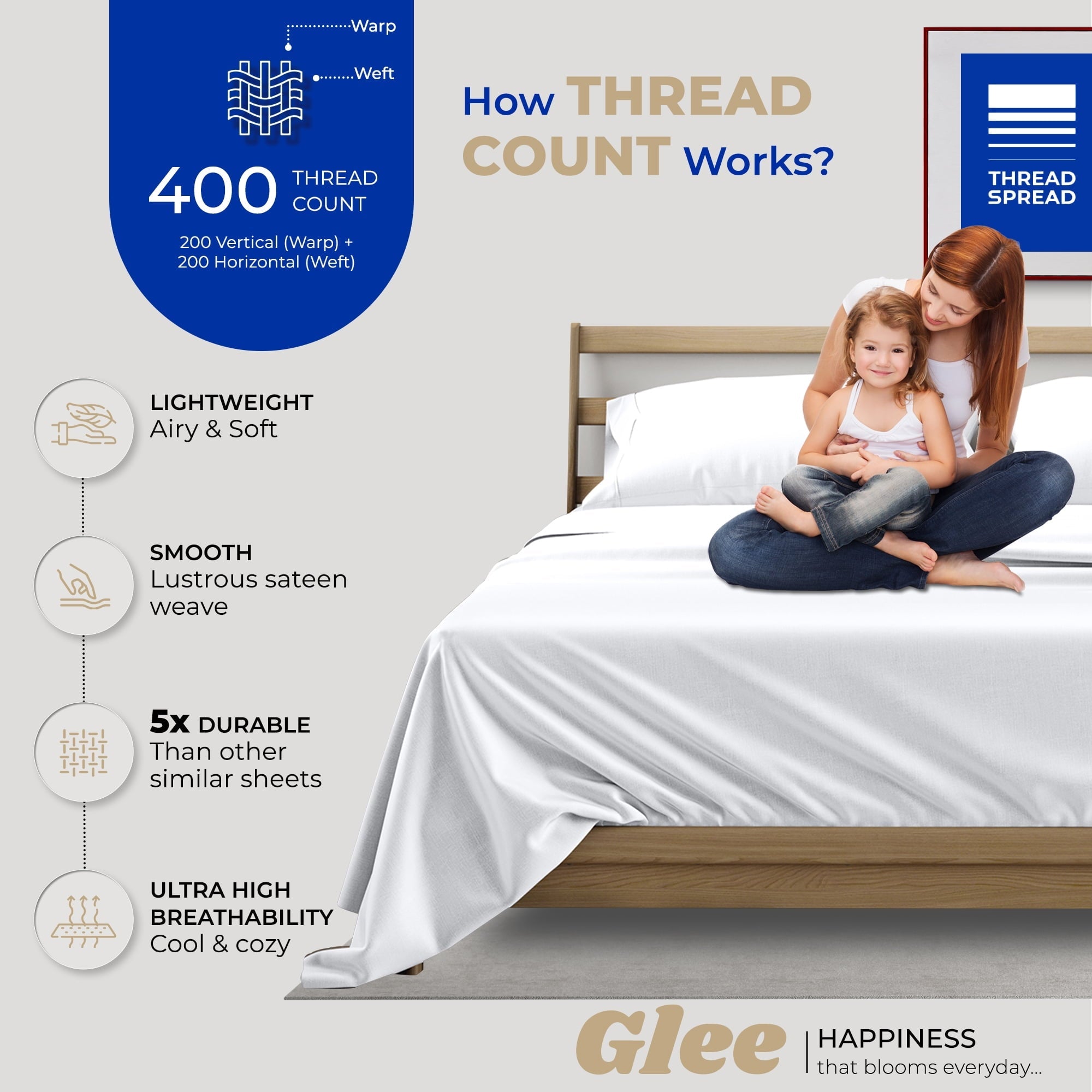 Wrinkle-Resistant King Size Cotton Sheets Set - 400 Thread Count 4 PC 100% Cotton Sheets for King Bed, 16 In Deep Pocket King Size Cott... - Cooling Hotel Quality Bedding Sheets and Pillowcases Detail