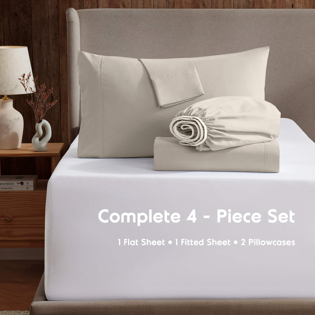 Premium Egyptian Cotton Extra Deep Pocket Full Sheets Set, 4 Piece, Fits 18"-24" Mattress, Breathable & Extra Soft Bed Sheets, Linen - Premium Ultra-Soft Pillowcase Pair for Sleeping Detail