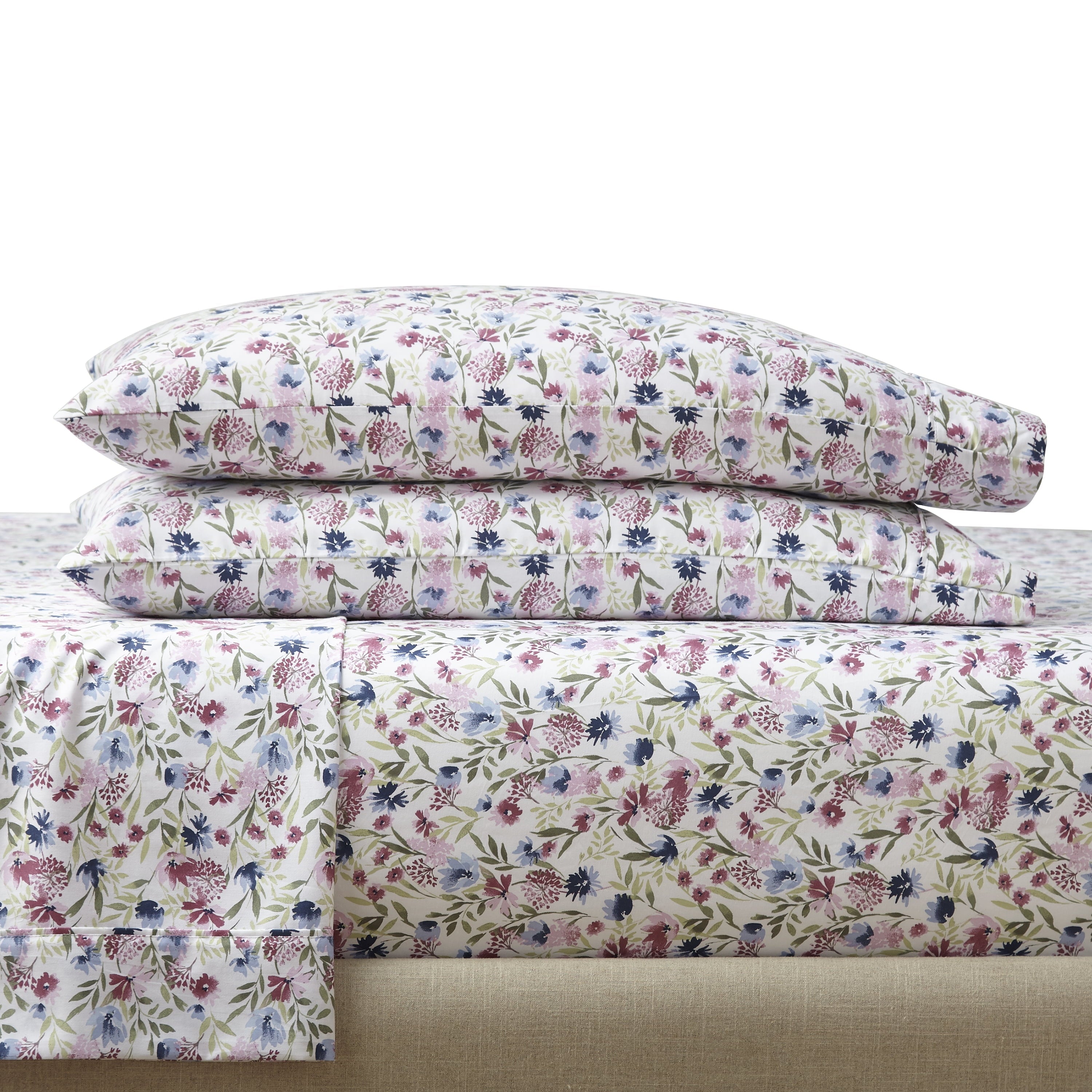 Breathable Luxury 4-Piece 300 Thread Count Bashful Blooms Cool Cotton Sateen Bed Sheet Set, Queen - Luxury Bed Sheet Set with Deep Pockets Detail