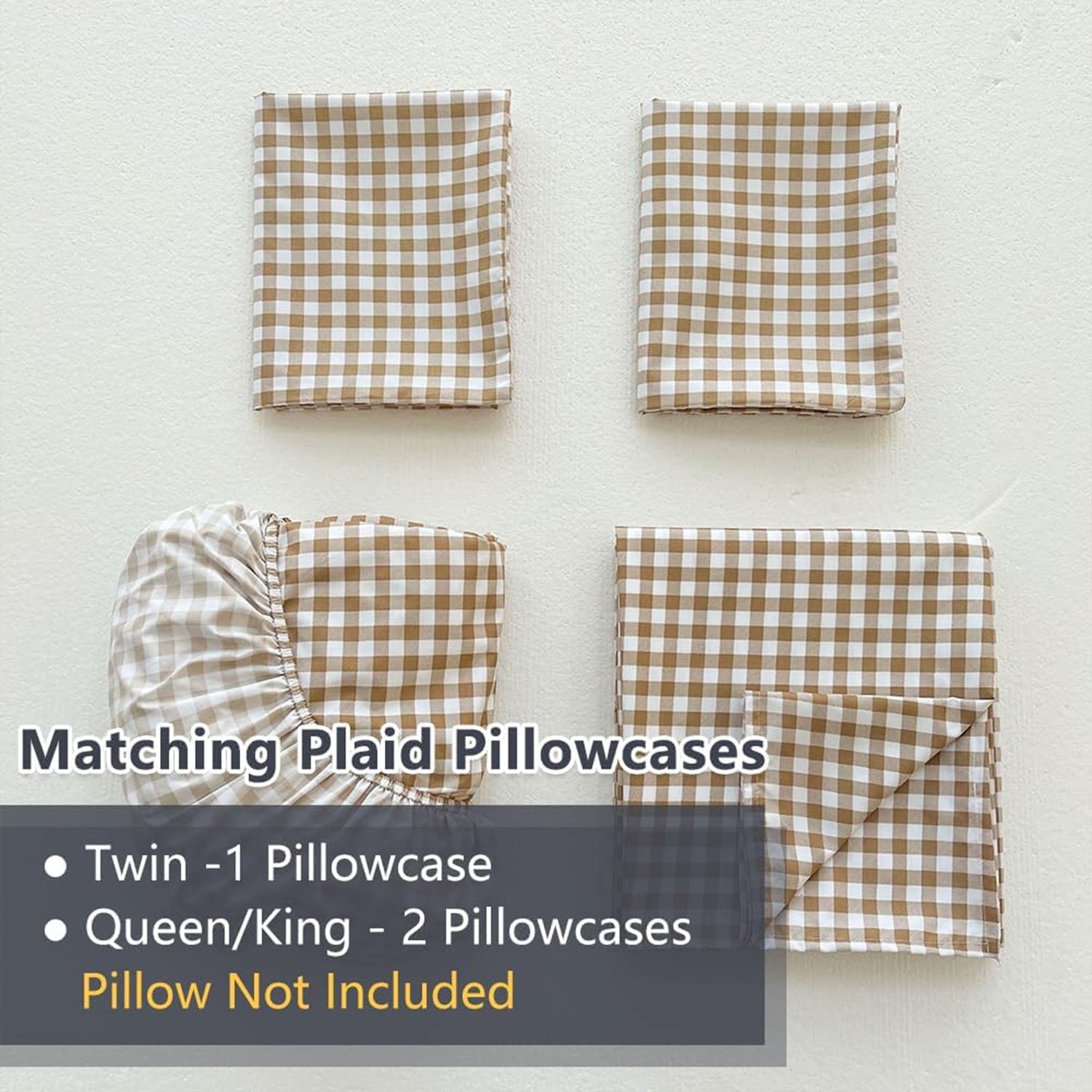 Breathable Luxury Sheet Set, Soft Brushed Microfiber Taupe Plaid Sheets, 4-Piece Brown Grid Set with Deep Pocket - Breathable Egyptian Cotton Flat & Fitted Sheets Detail