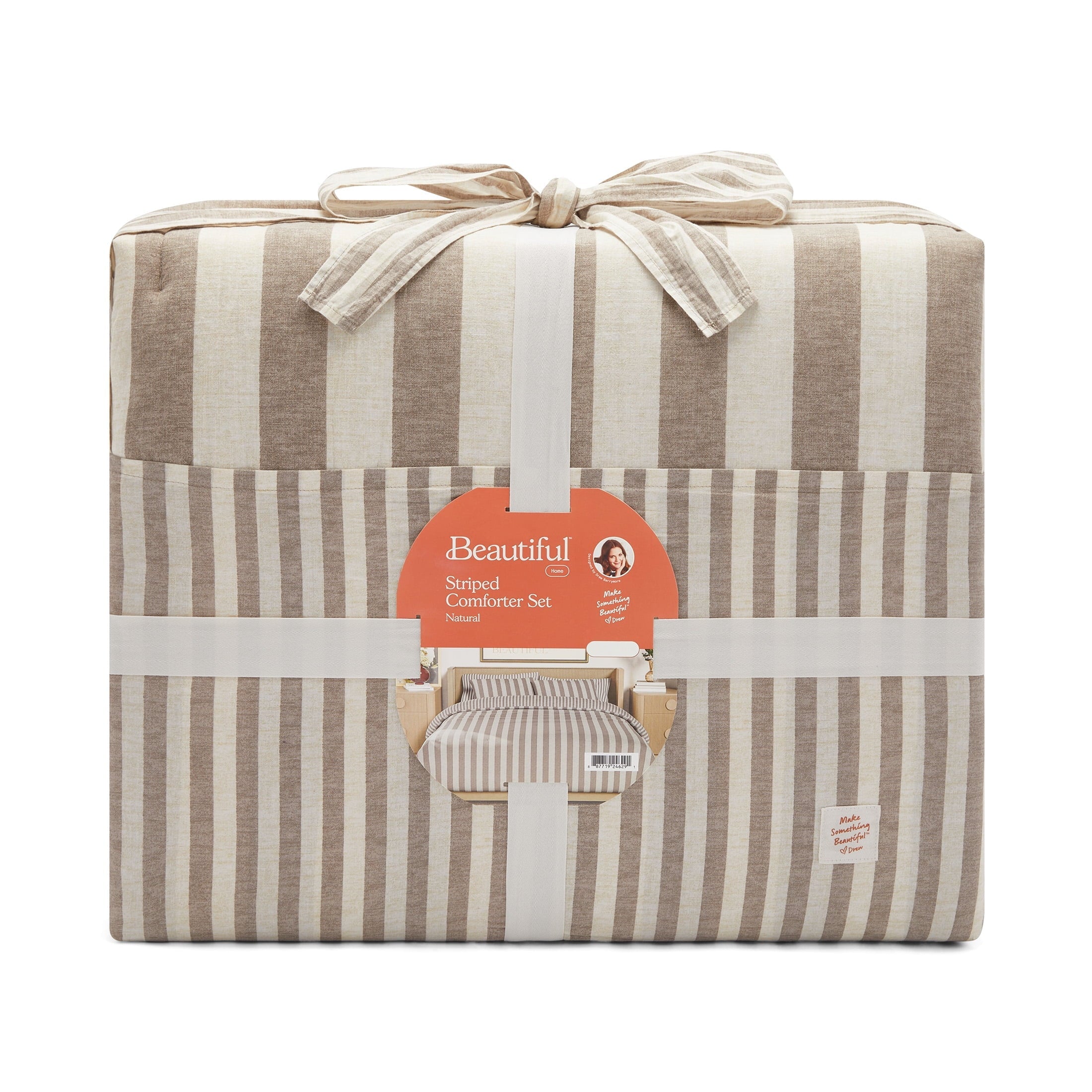 Fluffy Down Alternative 100% Cotton Striped 3-Piece Natural Comforter Set, Full/Queen - All-Season Down Alternative Comforter Insert Detail