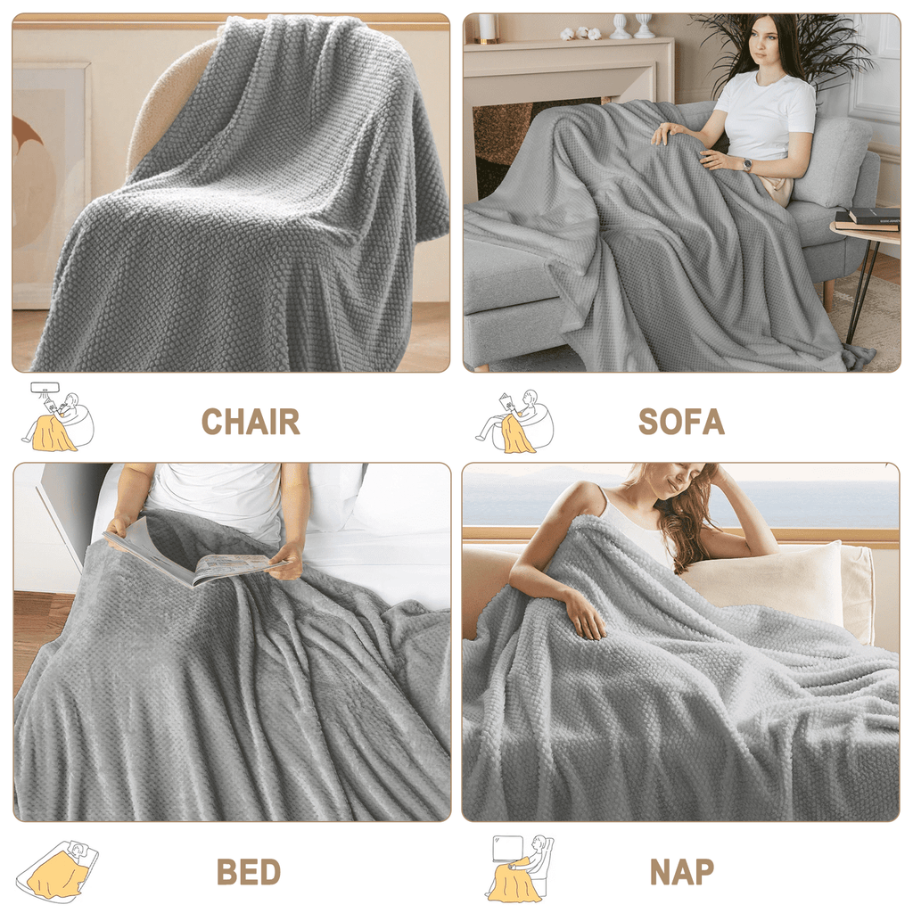 Reversible Sherpa Throw Blanket, Decorative Throws with Waffle Wave Design, Super Soft Plush Fuzzy Blankets , Luxury Lightweight and Br... - Luxury Knitted Decorative Throw Blanket with Fringes Detail