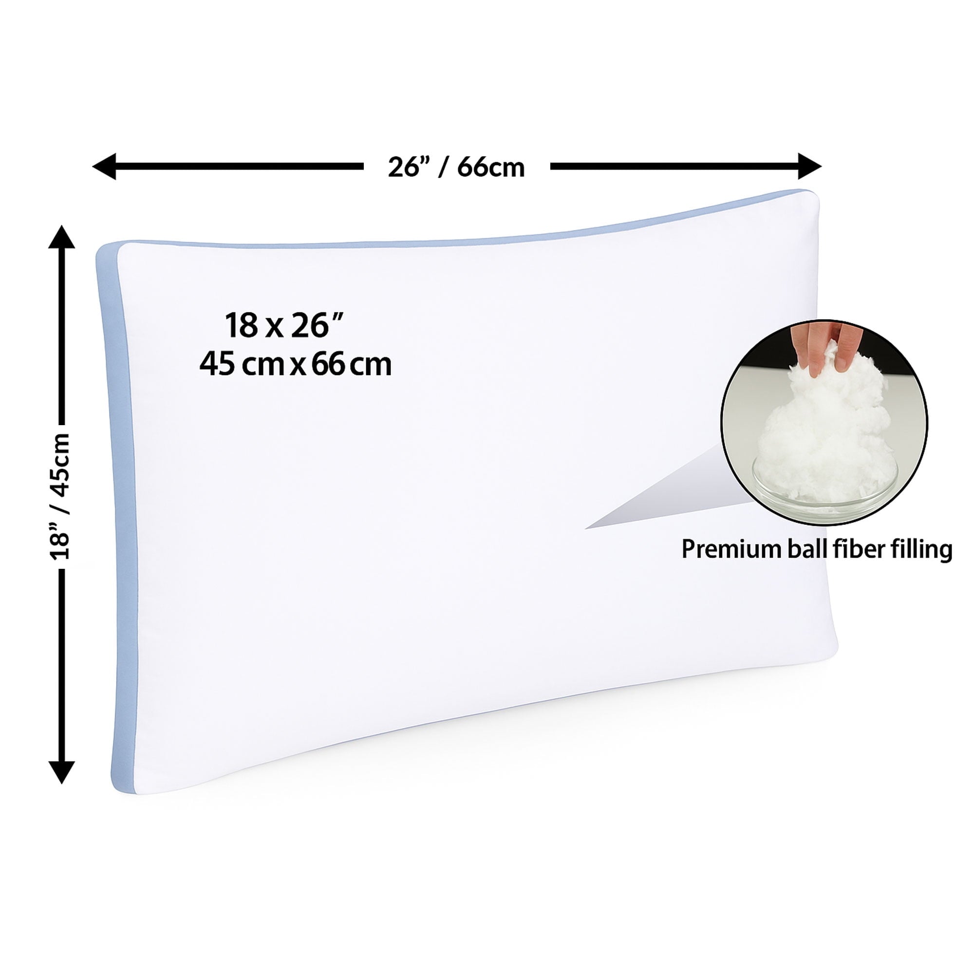 Hotel Collection Gusseted Queen 18x26 Bed Pillows for Sleeping Set of 2 Polycotton White Blue Stripe Comfortable - Decorative Throw Pillow Cushion for Sofa & Bed Detail