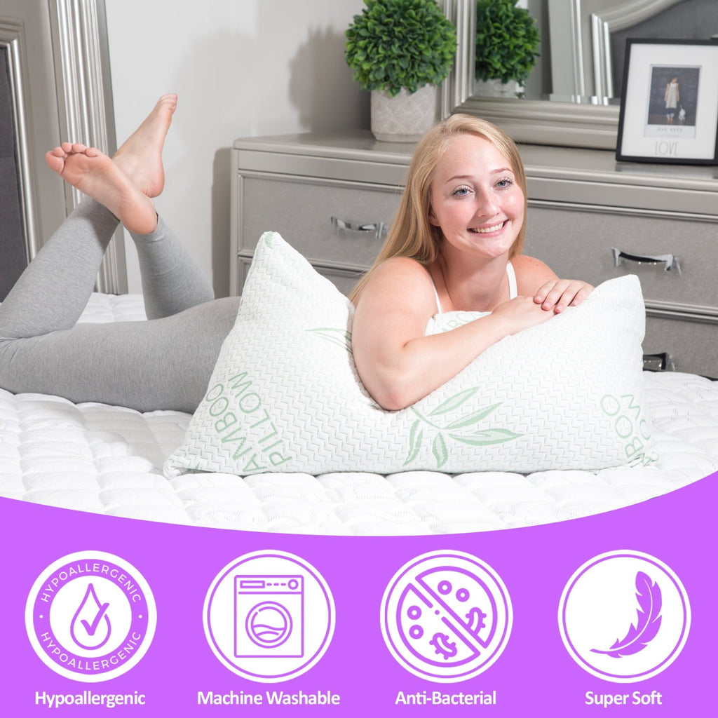 Ergonomic Memory Foam King Size Bamboo Pillow, Memory Foam Bed Pillows with Washable Pillowcases, King - Decorative Throw Pillow Cushion for Sofa & Bed Detail