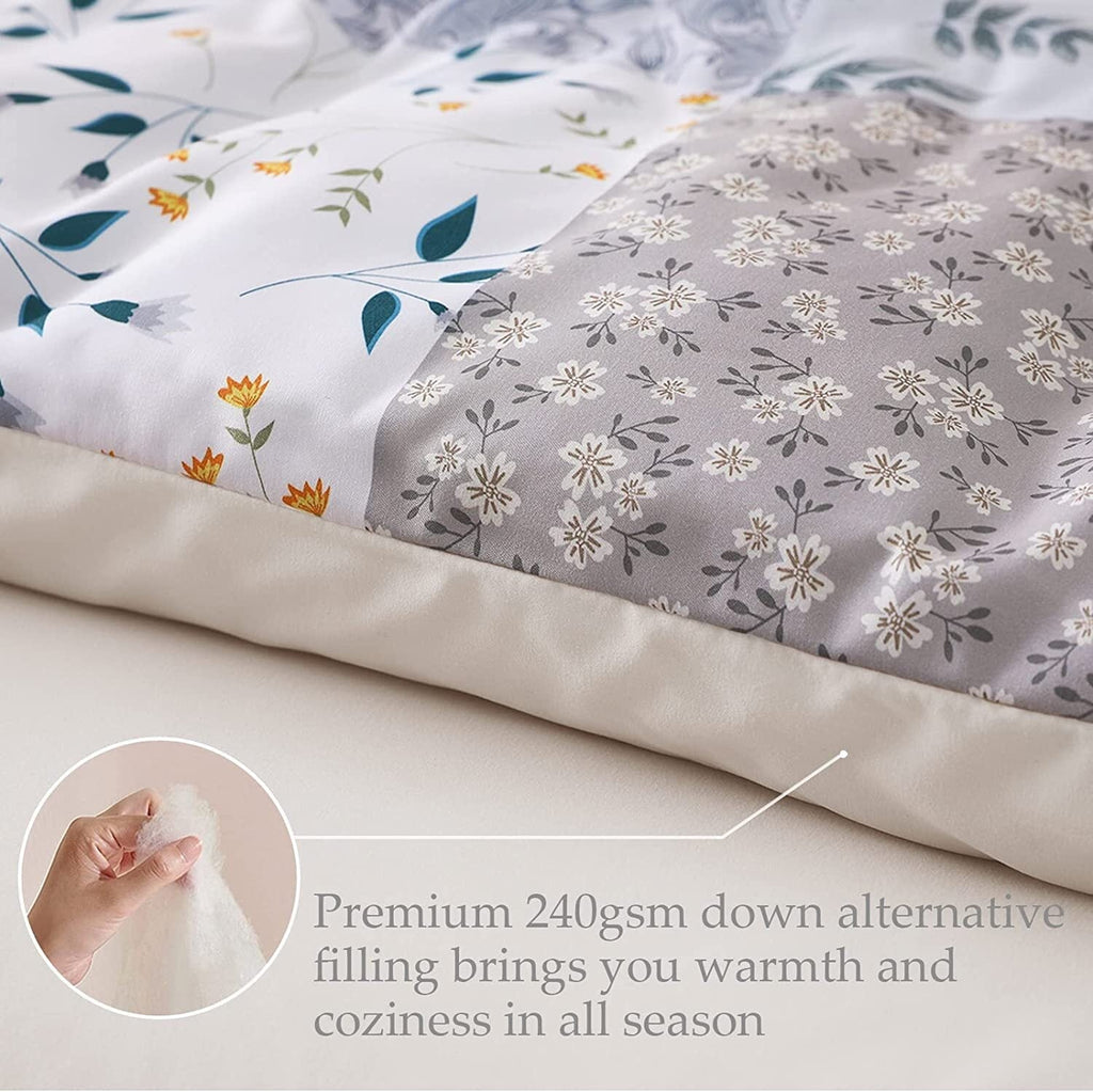Heavyweight Warmth 3-Piece Queen Comforter Set, Soft Reversible Bedding Comforter Sets, Patchwork Printed Down Alternative Comforter Duv... - Luxurious Quilted Duvet Cover Set Detail