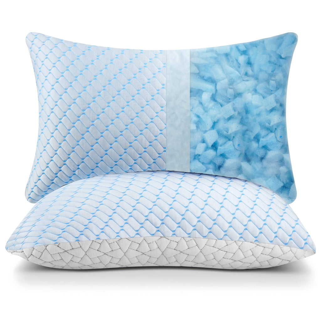 Fluffy Shredded Shredded Memory Foam Pillows Standard Size Set of 2, Regulating Reversible Cooling Pillow Bed Pillow for Bed, Adjusta... - Orthopedic Shredded Foam Bed Pillow Set Detail