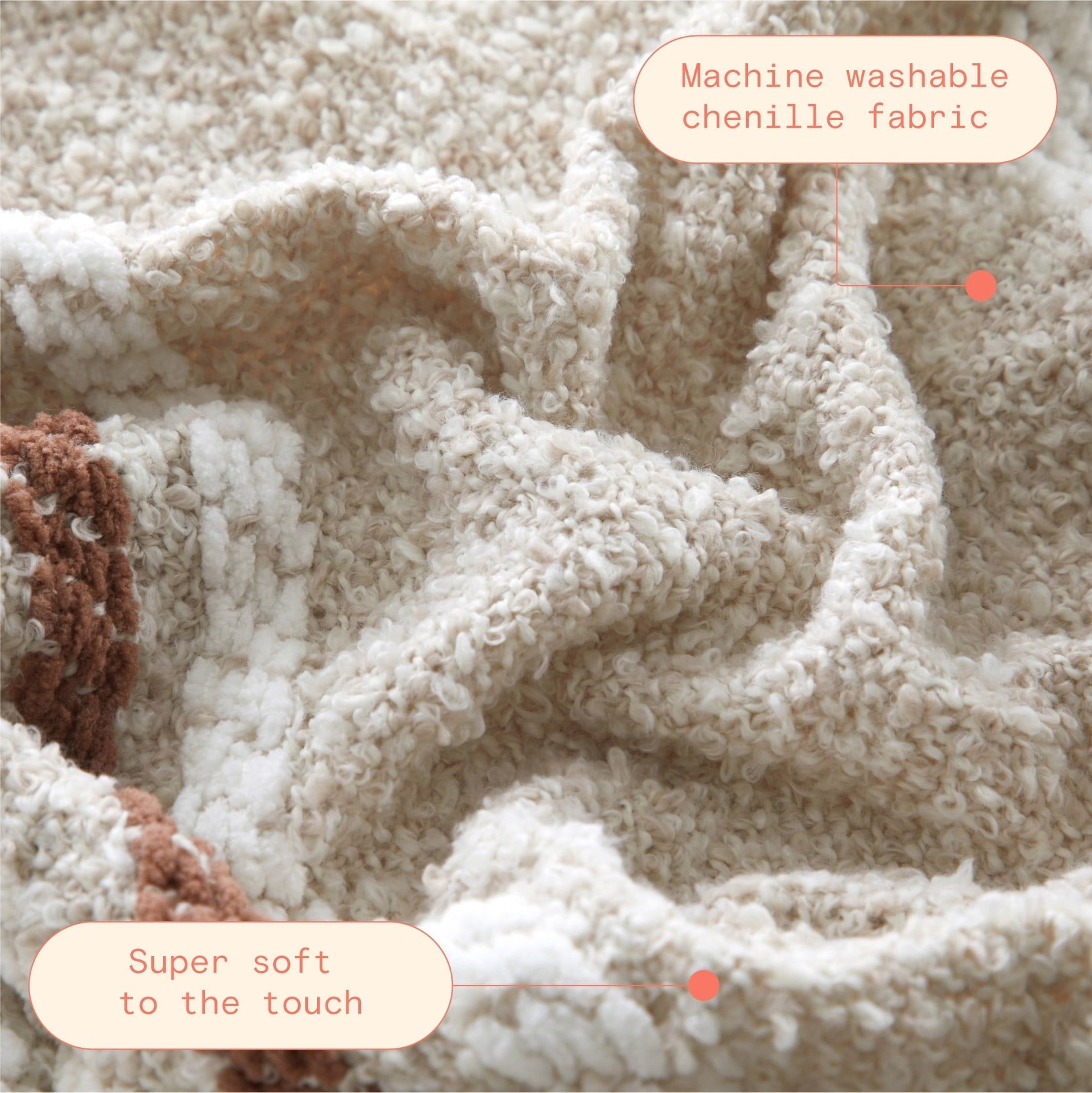 Cozy Fleece 60" x 50" Cozy Striped Porcini Chenille Throw - Luxury Knitted Decorative Throw Blanket with Fringes Detail