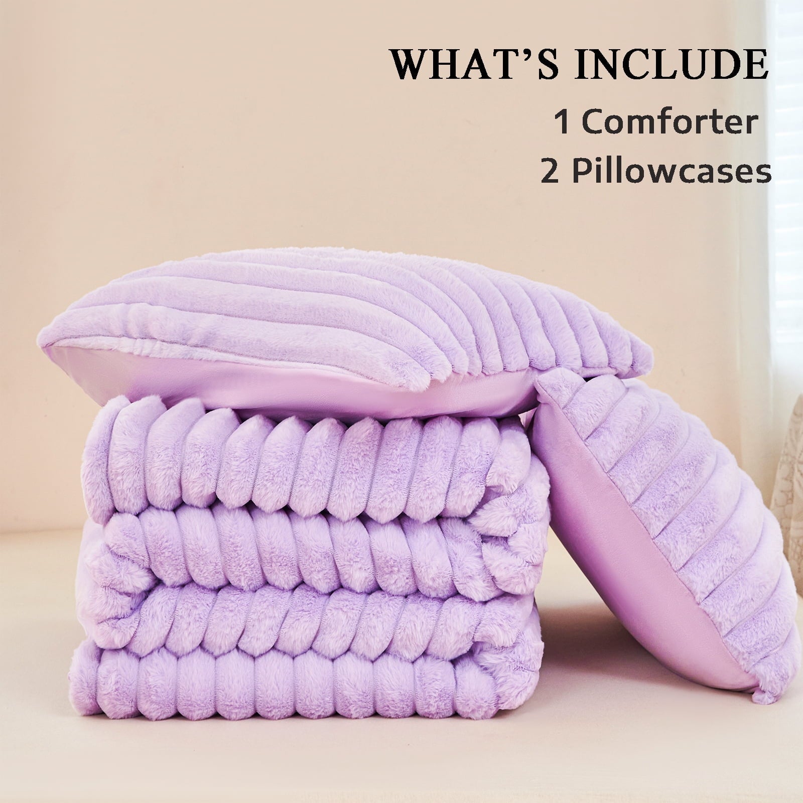 Heavyweight Warmth Fleece Twin Comforter Set, Light Purple Super Soft Furry Plush Bedding, Luxury Fluffy Fuzzy Heavy Bed Set for Winter ... - Luxurious Quilted Duvet Cover Set Detail