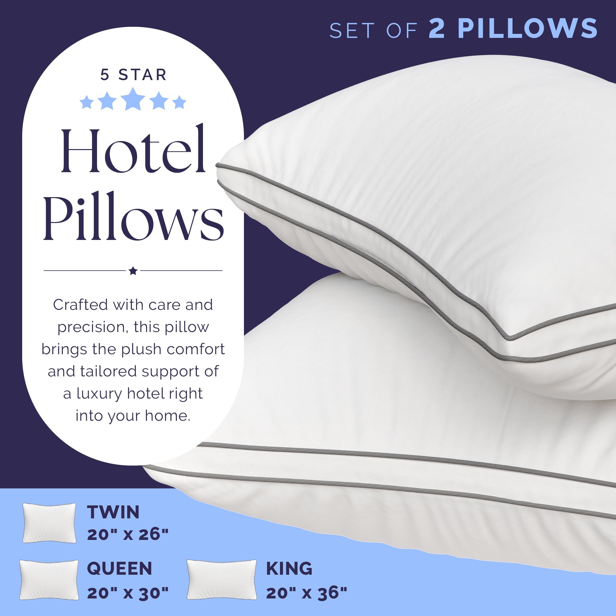 Orthopedic Support Bed Pillows Queen Size Set of 2 - Luxury Down Alternative Pillow - 5 Star Hotel Pillows for Back, Side and Stomach Sl... - Decorative Throw Pillow Cushion for Sofa & Bed Detail