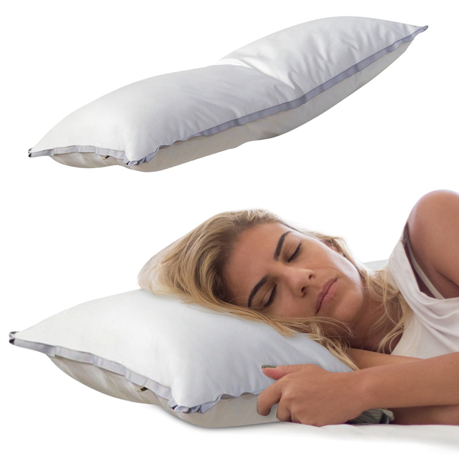 Hotel Collection Extra Flat Soft Thin Pillows Queen Size, Bed Pillow with Full Cotton Filling for Side Back Stomach Sleepers, 20x30 In... - Hotel Quality Plush Sleeping Pillows Detail