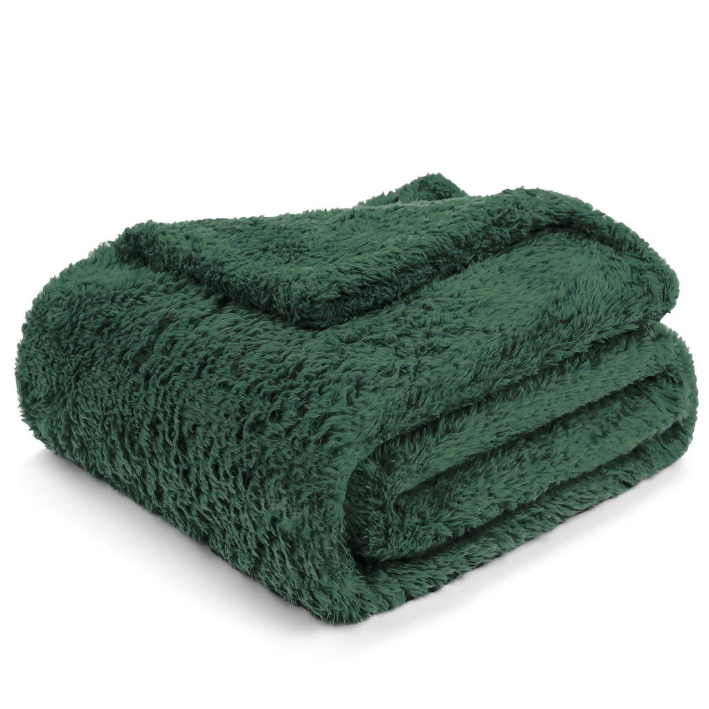 Cozy Fleece Sherpa Throw Blanket For Couch Sofa, Emerald Green Fluffy Warm Plush Blanket for Bed, Cozy Super Soft Lightweight Thr... - Cozy Fleece Throw Blanket for Couch & Bed Detail