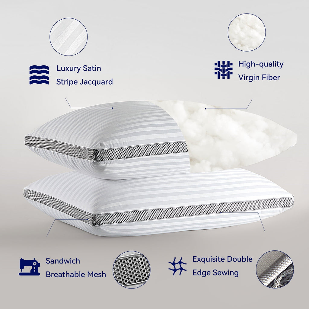 Fluffy Shredded Bed Pillows for Sleeping, Queen Size Set of 2, Sandwich Mesh with Breathable Sides, Premium Medium pillows for Back, ... - Decorative Throw Pillow Cushion for Sofa & Bed Detail