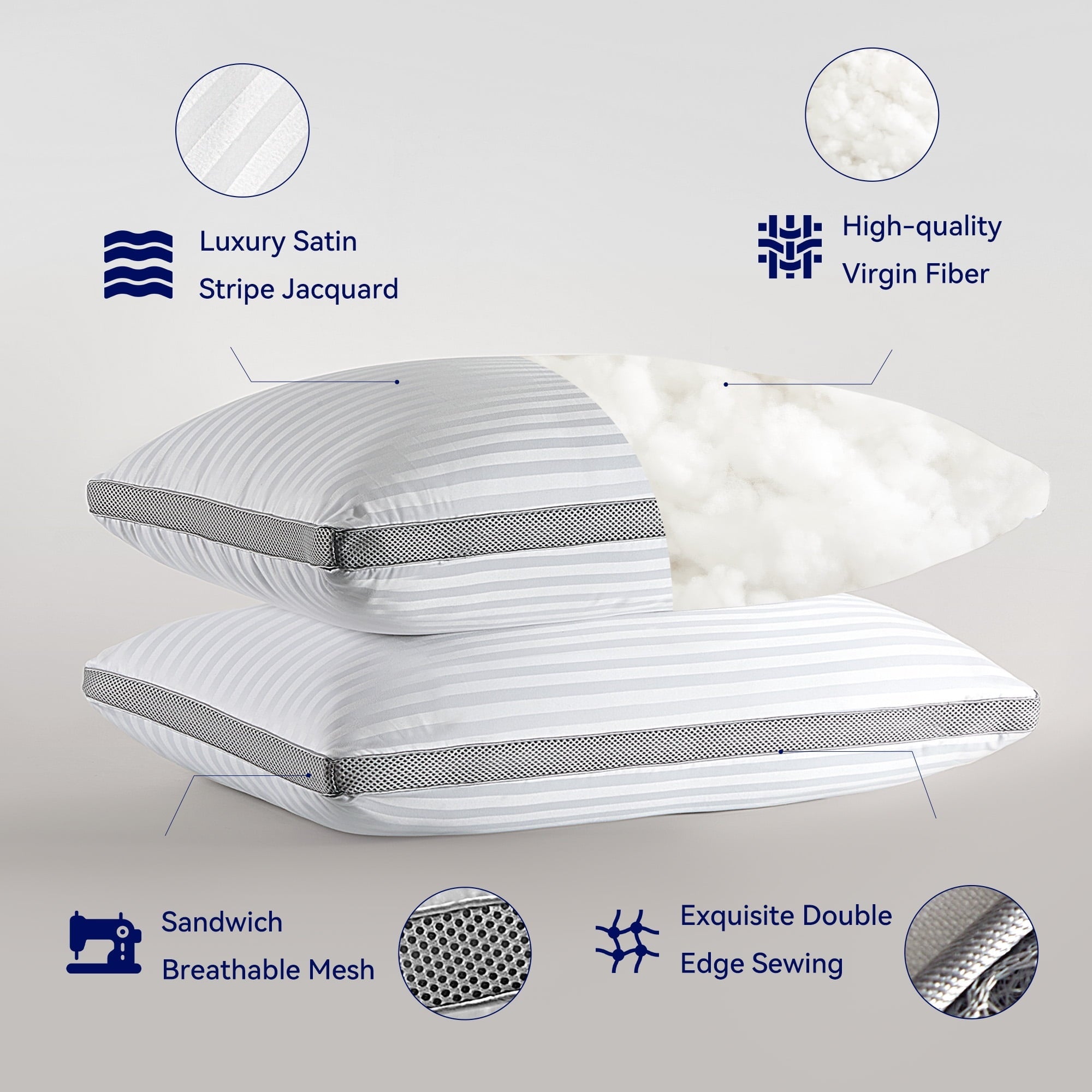 Fluffy Shredded Bed Pillows for Sleeping, Queen Size Set of 2, Sandwich Mesh with Breathable Sides, Premium Medium pillows for Back, ... - Decorative Throw Pillow Cushion for Sofa & Bed Detail