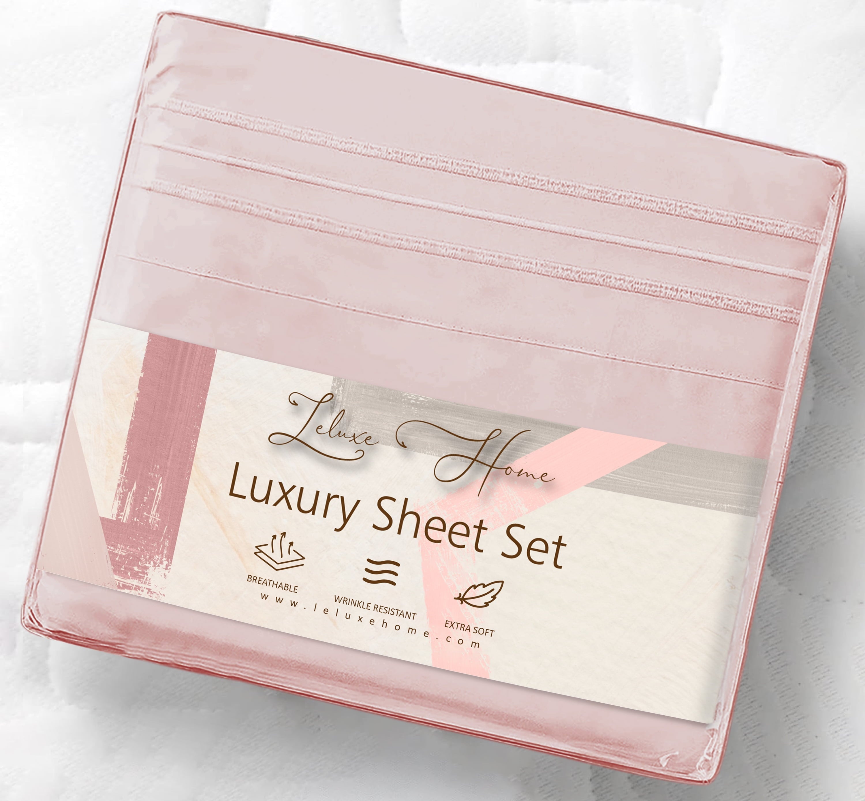 Wrinkle-Resistant 4-Piece Full Pink Sheet Set - Cooling, Wrinkle-Free - Cooling Hotel Quality Bedding Sheets and Pillowcases Detail