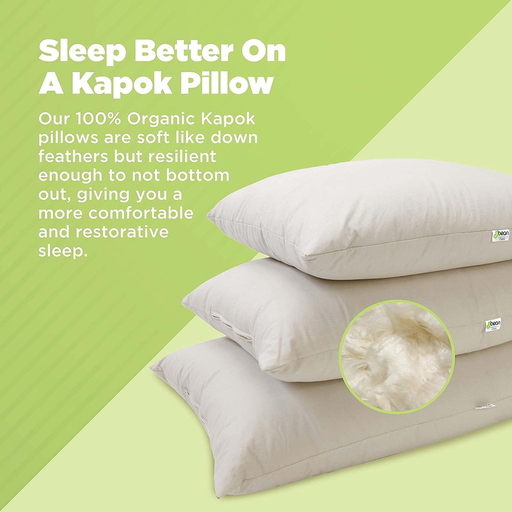Decorative Plump Kapok 20x26" Standard Bed Pillow – Organic Cotton Fabric Soft Sleeping Pillow - Made in USA - Hotel Quality Plush Sleeping Pillows Detail
