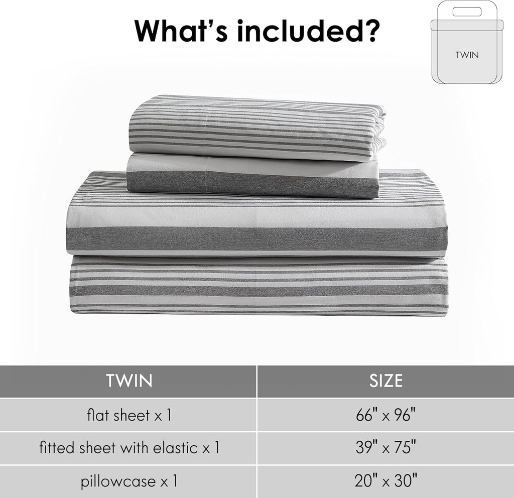 Wrinkle-Resistant Home 3-Piece Twin Microfiber Classic Stripe Bed Sheet Set, Super Soft, Breathable Stripe Bedding with 16 inches Deep ... - Breathable Egyptian Cotton Flat & Fitted Sheets Detail
