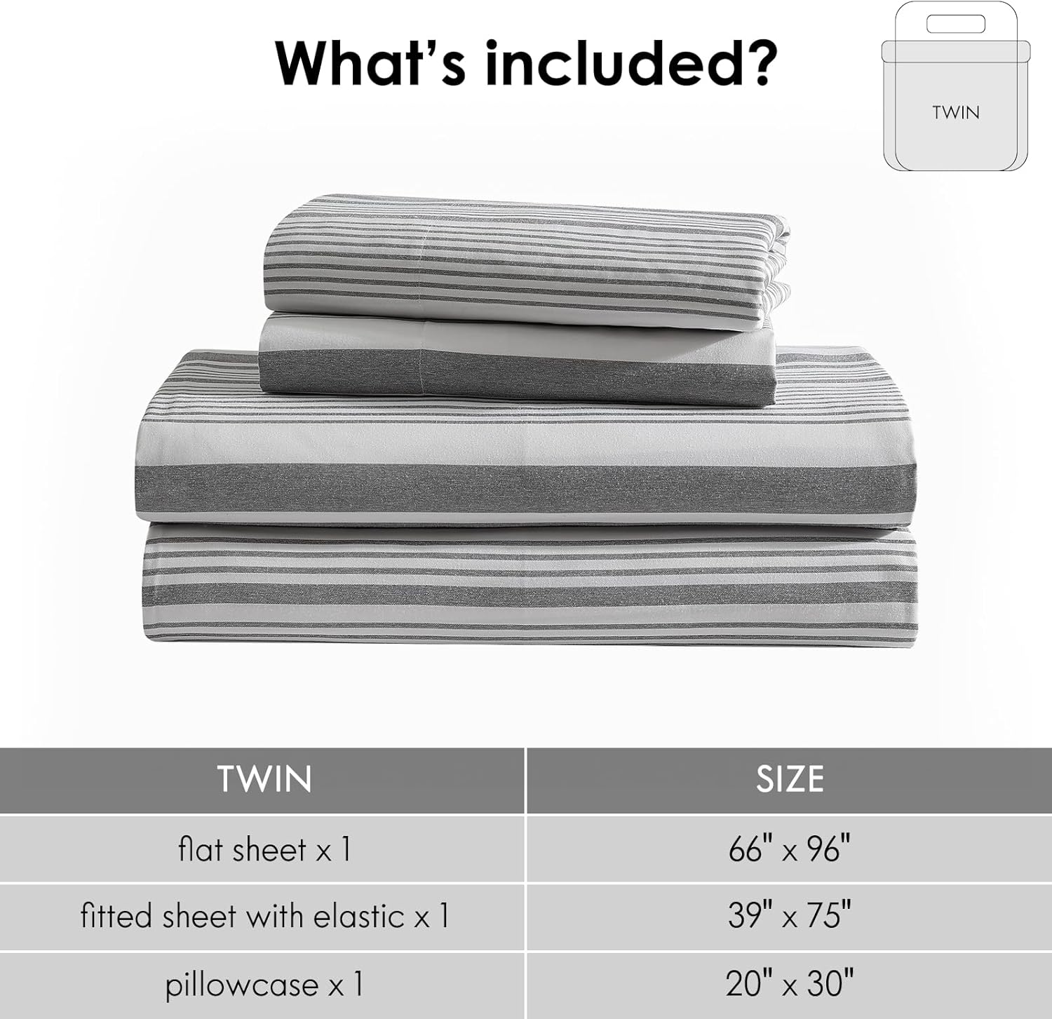 Wrinkle-Resistant Home 3-Piece Twin Microfiber Classic Stripe Bed Sheet Set, Super Soft, Breathable Stripe Bedding with 16 inches Deep ... - Breathable Egyptian Cotton Flat & Fitted Sheets Detail
