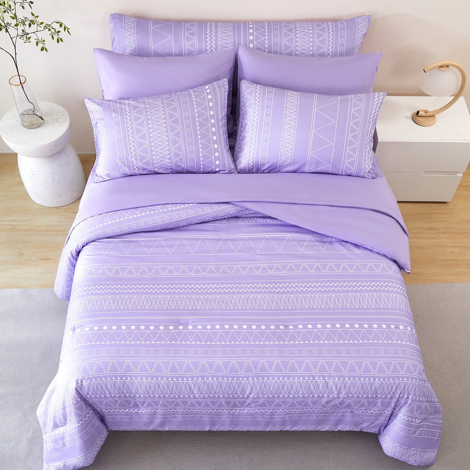 Heavyweight Warmth 8-Pieces Boho Bedding Set Full Lavender Striped Bed in a Bag for Girls Women Soft Fluffy Purple Comforter Set with Sh... - Hypoallergenic Ultra-Fluffy Quilt for Winter Detail
