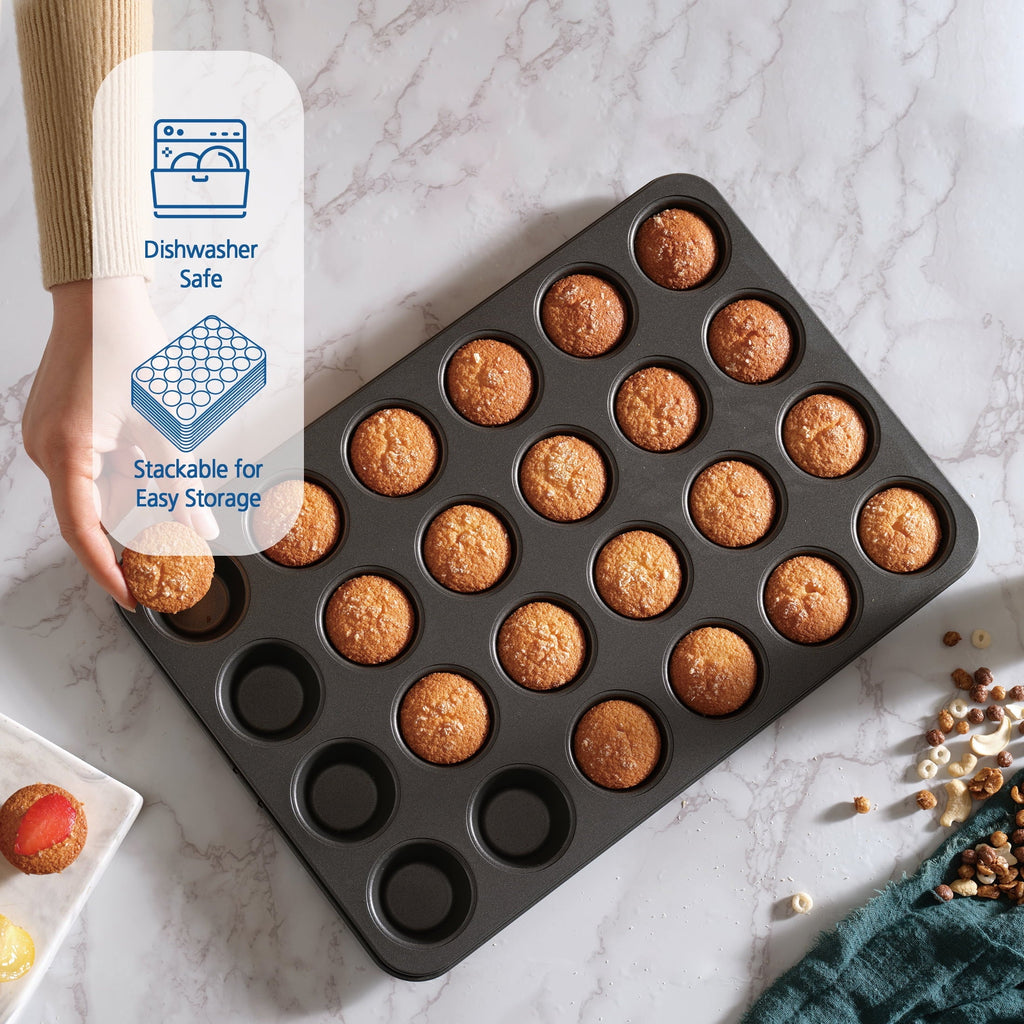 Innovative 24 Cavity Mini Muffin Pan, Non-Stick Bakeware,1.8 inch Diameter Cups,Gray,Carbon Steel - Kitchen Gadget Tool for Quick Food Prep Detail