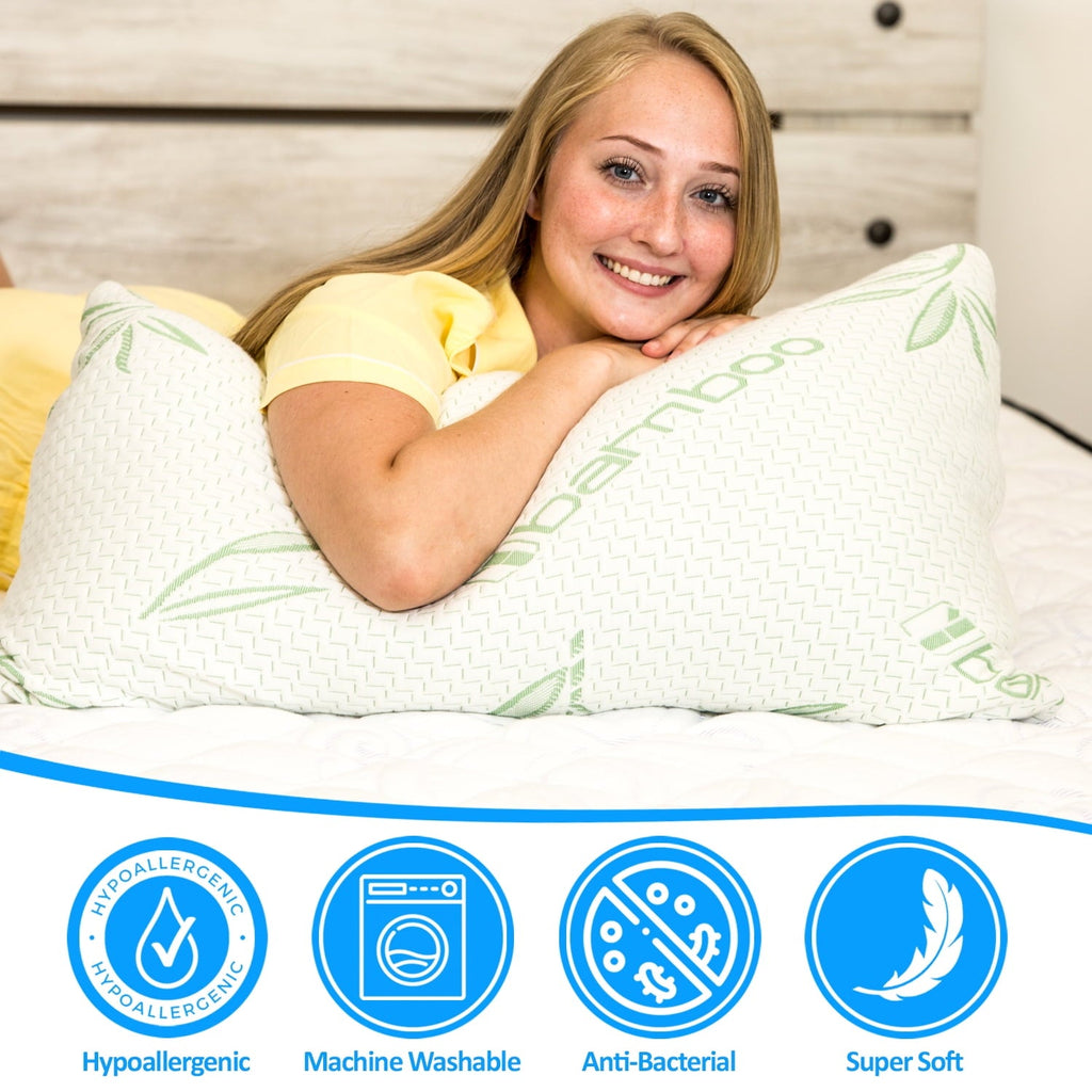 Ergonomic Memory Foam Queen Size Bamboo Pillow, Memory Foam Bed Pillows with Washable Pillowcases, Queen - Decorative Throw Pillow Cushion for Sofa & Bed Detail