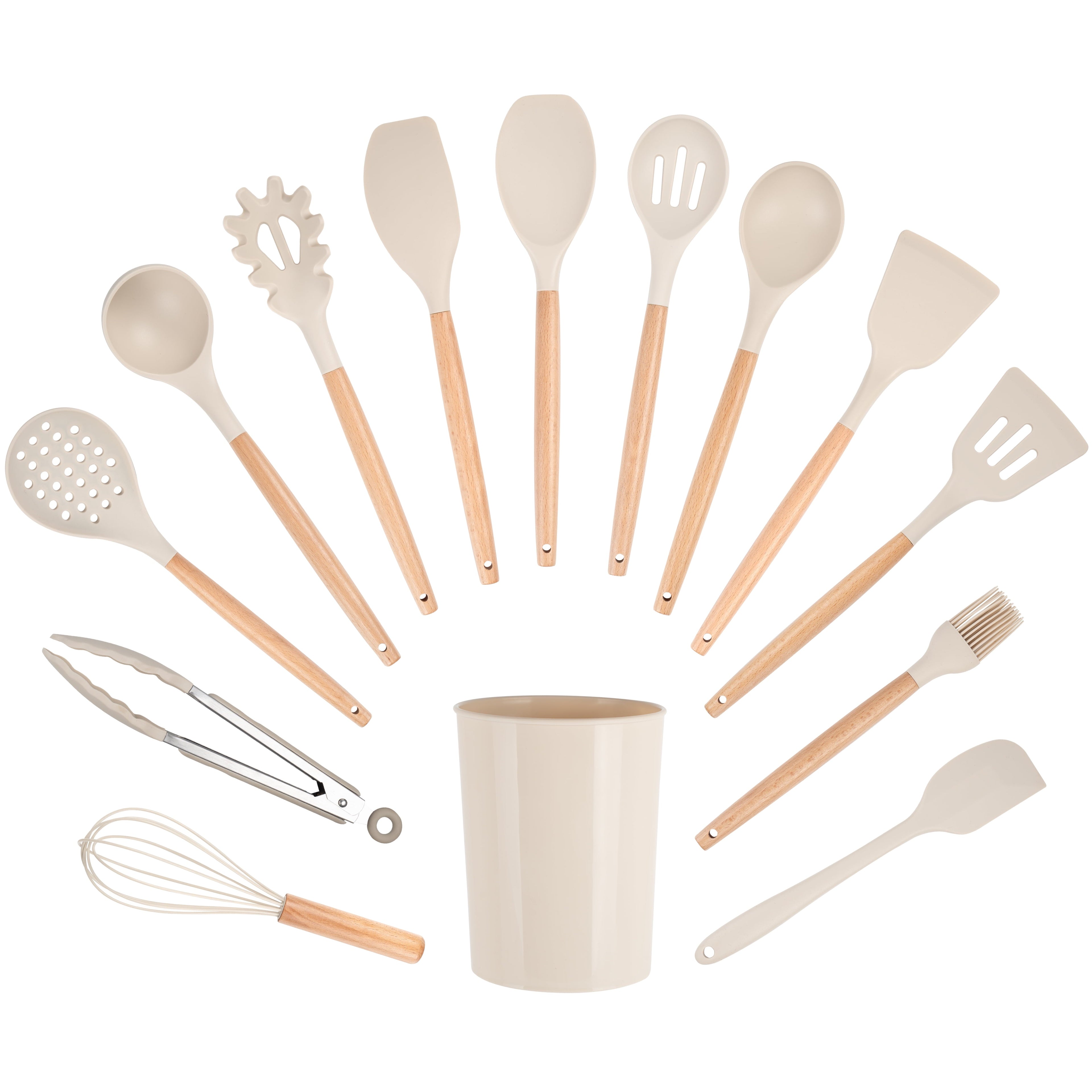 Heat-Resistant 14pcs Cooking Utensil Set with Caddy - Ergonomic Kitchen Tongs and Cooking Spoon Utensil Detail