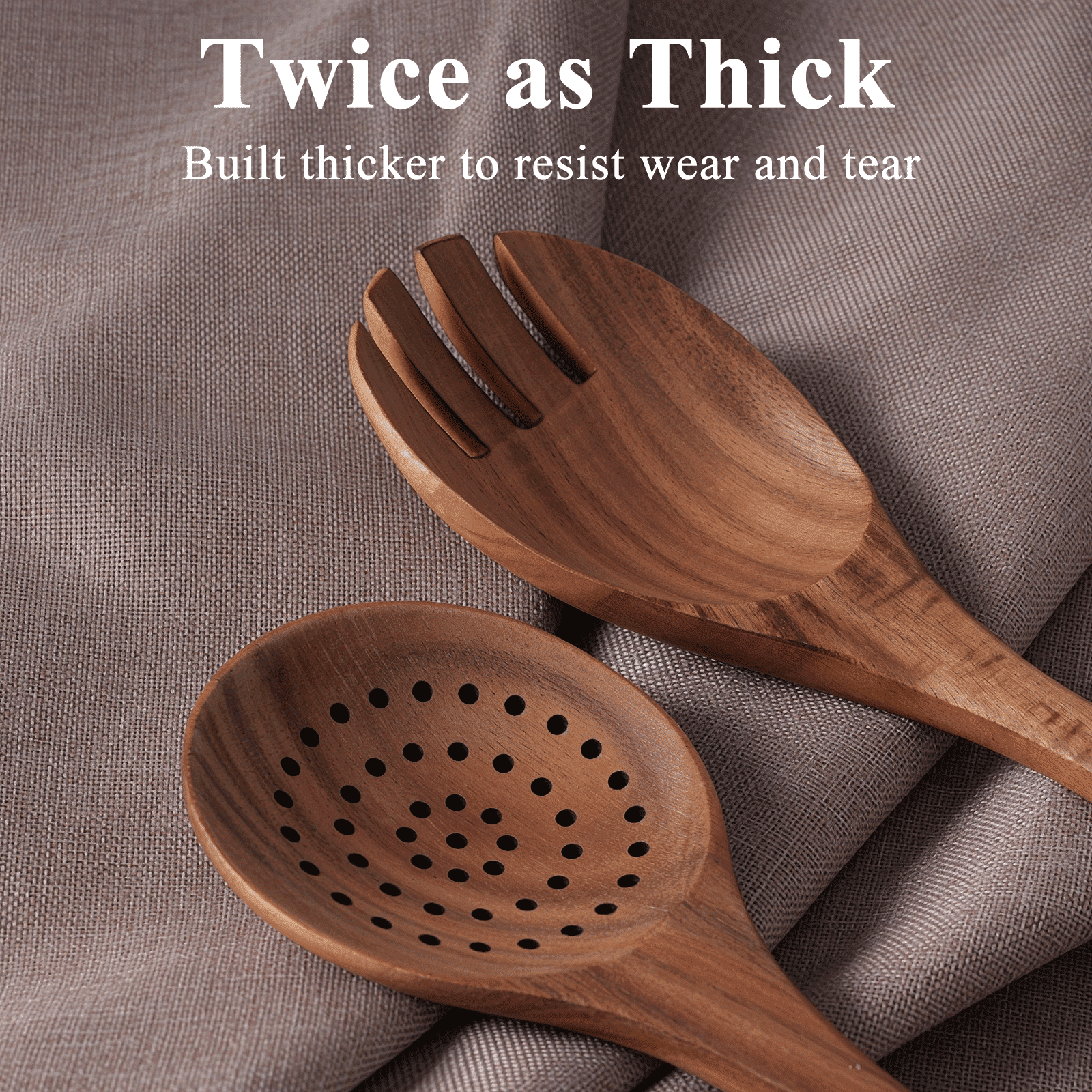 Seamless One-Piece Wooden Spoons for Cooking, 8 Pcs Natural Wooden Utensil for Cooking with Non-Stick, Heat Resistant, Wood... - Premium Stainless Steel Cooking Utensil for Non-Stick Pots Detail