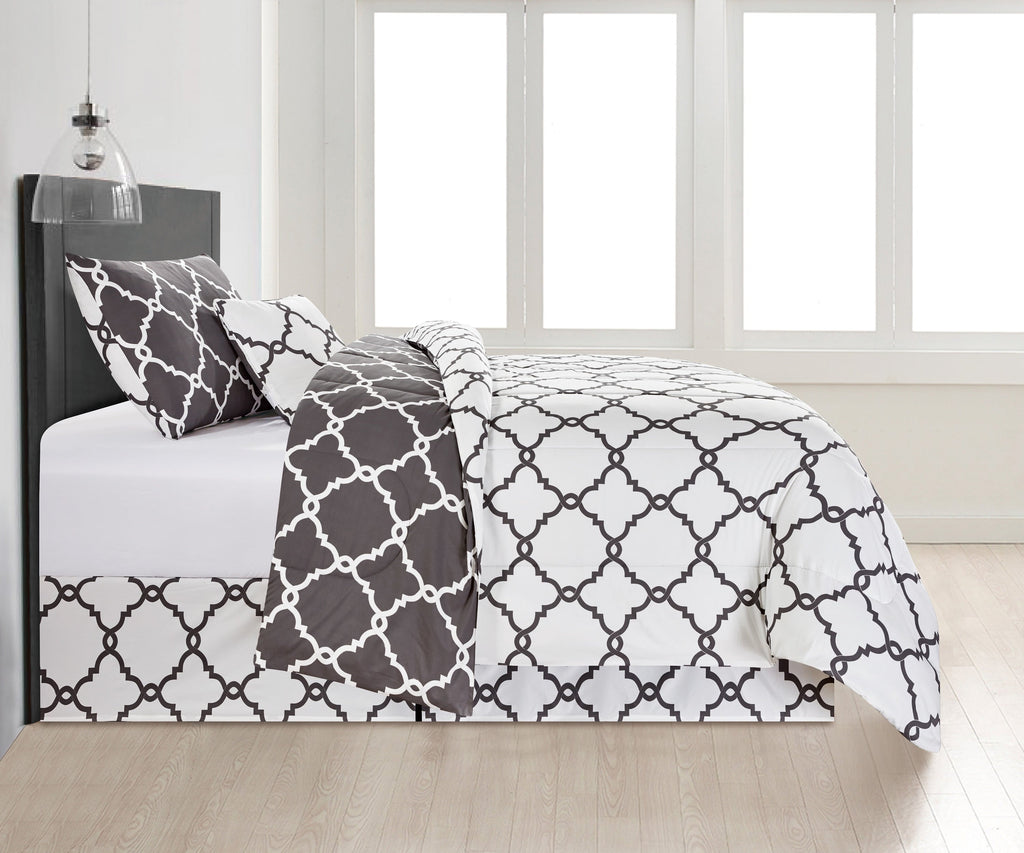 All-Season 4 Piece Geometric Twin Comforter Set - Polyester Filling Reversible Washable Comforter Set - All-Season Down Alternative Comforter Insert Detail