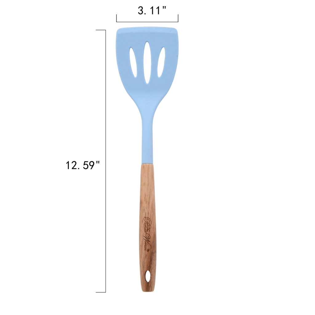 High-Precision 10-Piece Silicone and Acacia Wood Handle Cooking Utensils Set, Blue - High-Precision Culinary Tool for Baking & Cooking Detail