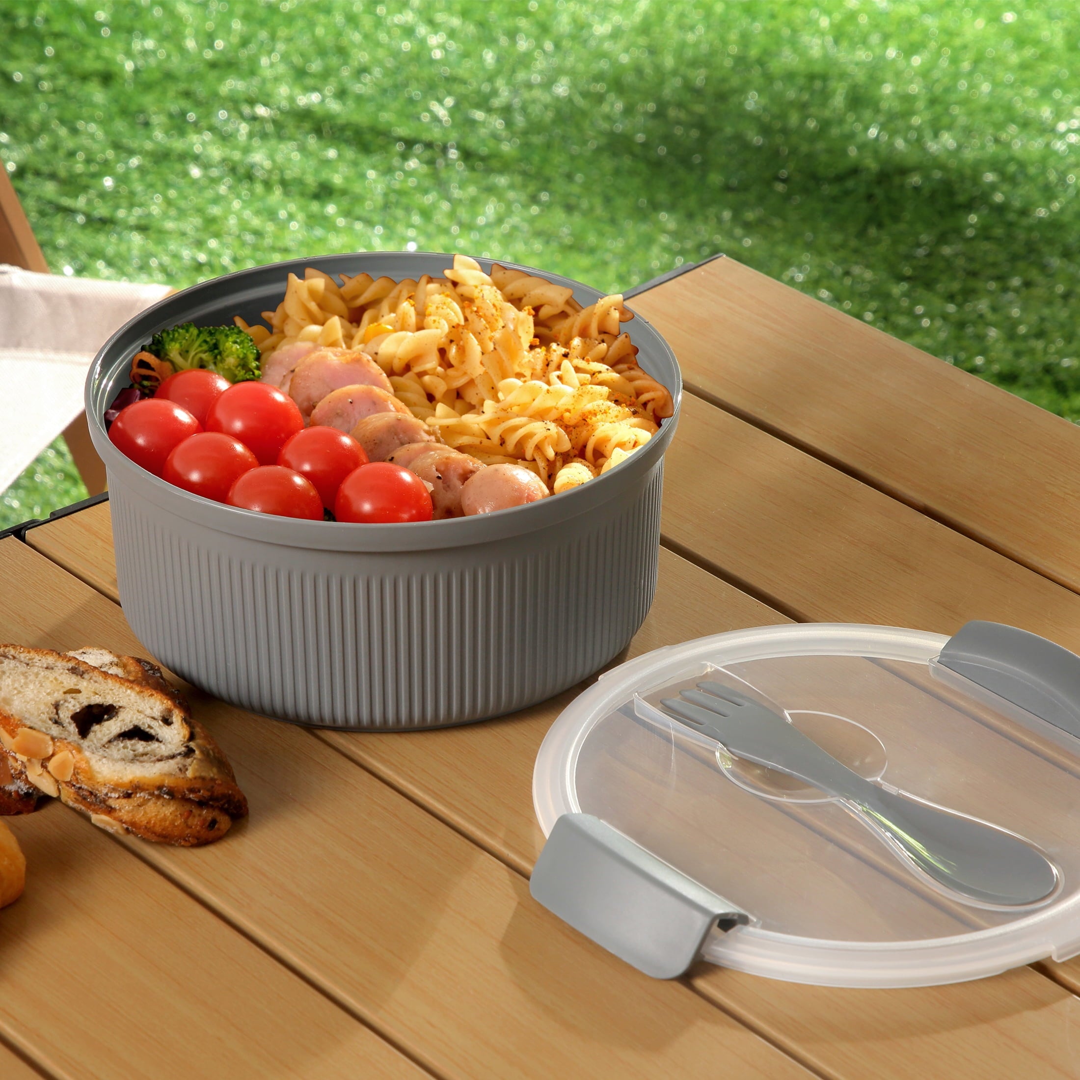 Deliciously Squishy Food Storage Bento Container, Round, Grey, 47oz Capacity, Ideal Use for Workday Meals and Travel - Deliciously Soft Cupcake Sensory Glob Detail