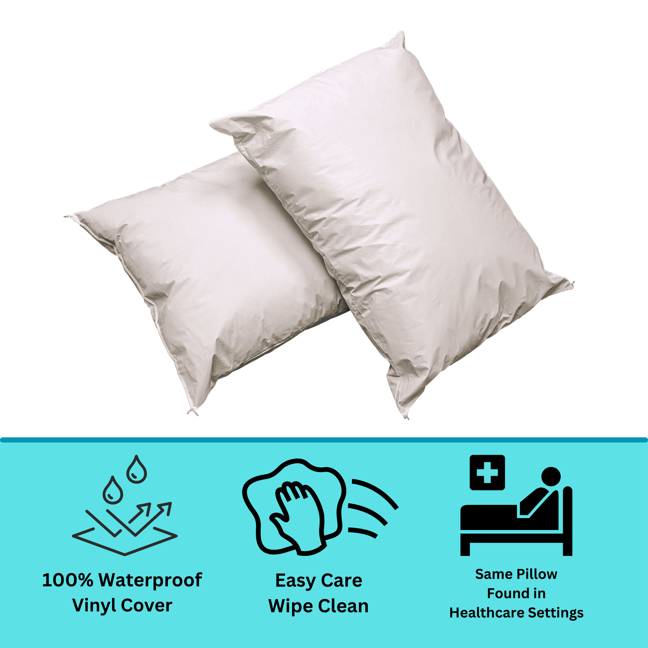 Ergonomic Memory Foam 2 Pack Vinyl Covered Medical Bed Pillows 19 in x 25 in | Wipeable Easy Clean | Fluid Stain Resistant - Orthopedic Shredded Foam Bed Pillow Set Detail
