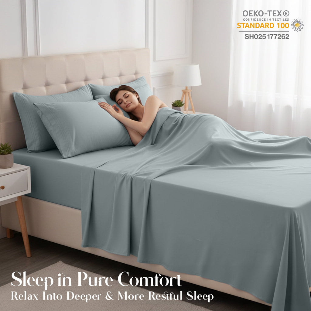 Breathable Luxury Bed Sheets - 6 Piece Ultra-Soft Microfiber Sheets Set, Deep Pocket Fitted Sheet, Flat Sheet & 4 Pillowcases, Breathab... - Premium Ultra-Soft Pillowcase Pair for Sleeping Detail
