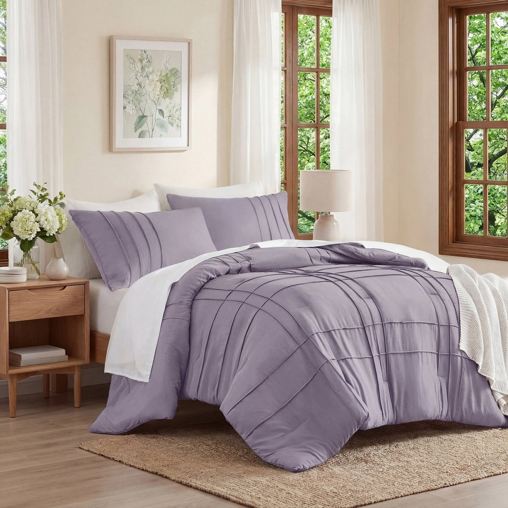 All-Season Full/Queen Comforter Set, Boho 3-Piece Pintuck Stitching Bedding Set, Soft Washed Pleated Bed Sets with Pillow Shams,... - Luxurious Quilted Duvet Cover Set Detail