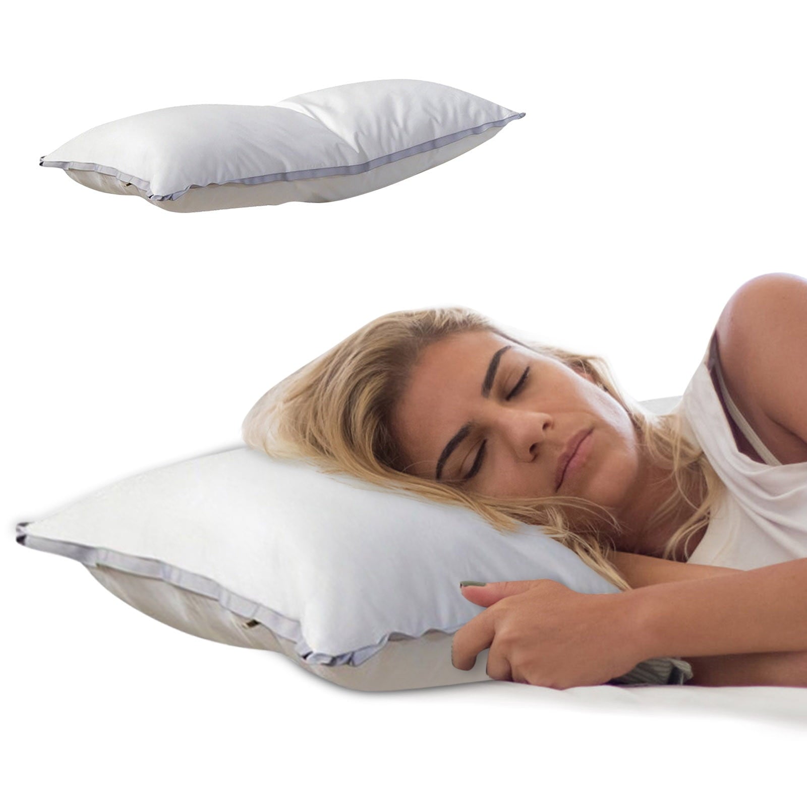 Hotel Collection Extra Flat Soft Thin Pillows Queen Size, Bed Pillow with Full Cotton Filling for Side Back Stomach Sleepers, 20x30 In... - Hotel Quality Plush Sleeping Pillows Detail