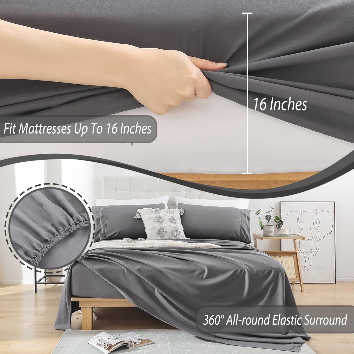 Wrinkle-Resistant Size, Microfiber Cooling , Breathable & Hypoallergenic 4 Pieces Luxury Soft Sheet Set, Mattress Fitted up... - Premium Ultra-Soft Pillowcase Pair for Sleeping Detail