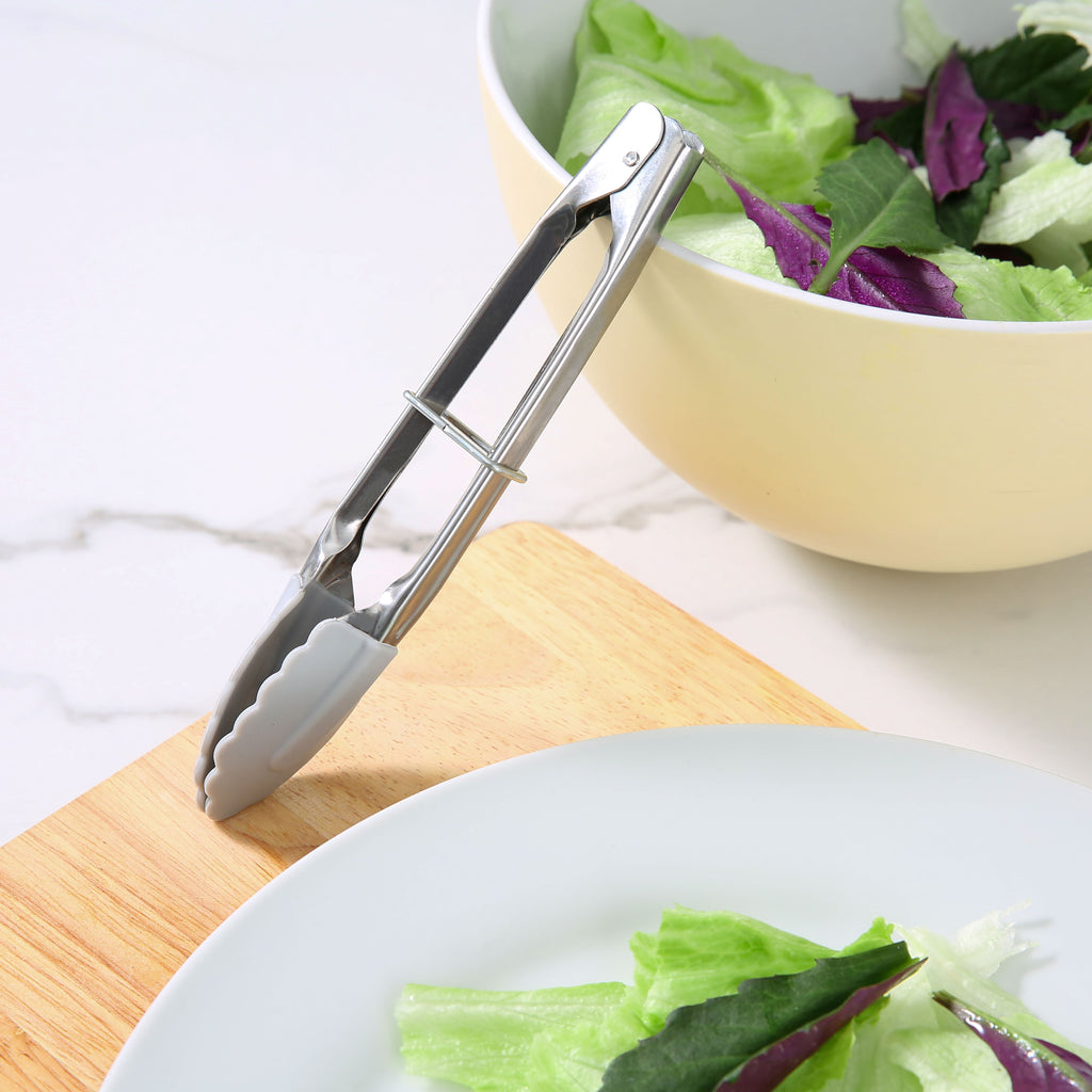Heavy Duty Stainless Steel and Silicone Mini Food Tongs Grey - Professional Kitchen Tool for Culinary Enthusiasts Detail