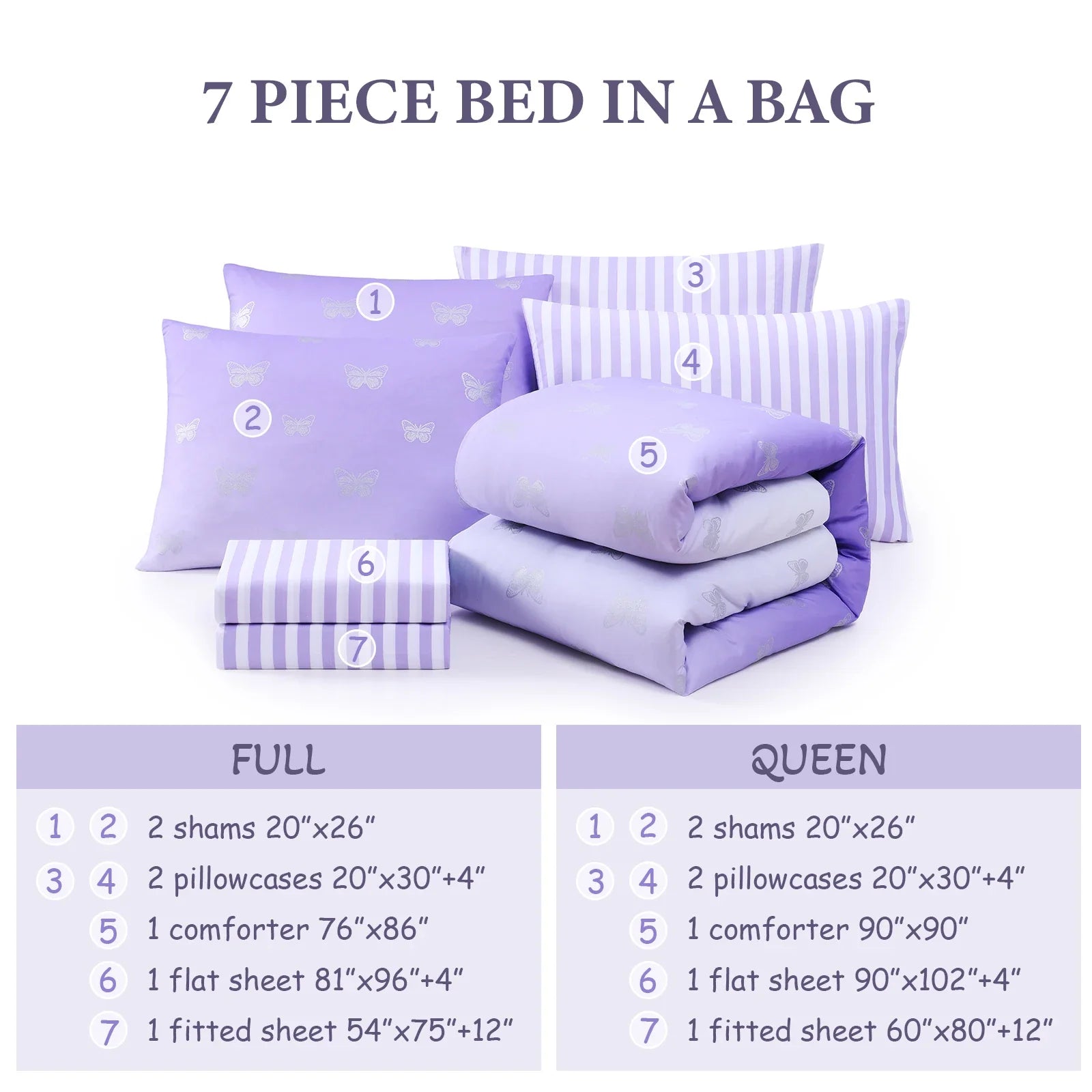 Luxurious Quilted gold foil Design 7-piece Bed in a Bag Comforter Set with Sheets,Purple/Silver Butterflies,Full - All-Season Down Alternative Comforter Insert Detail