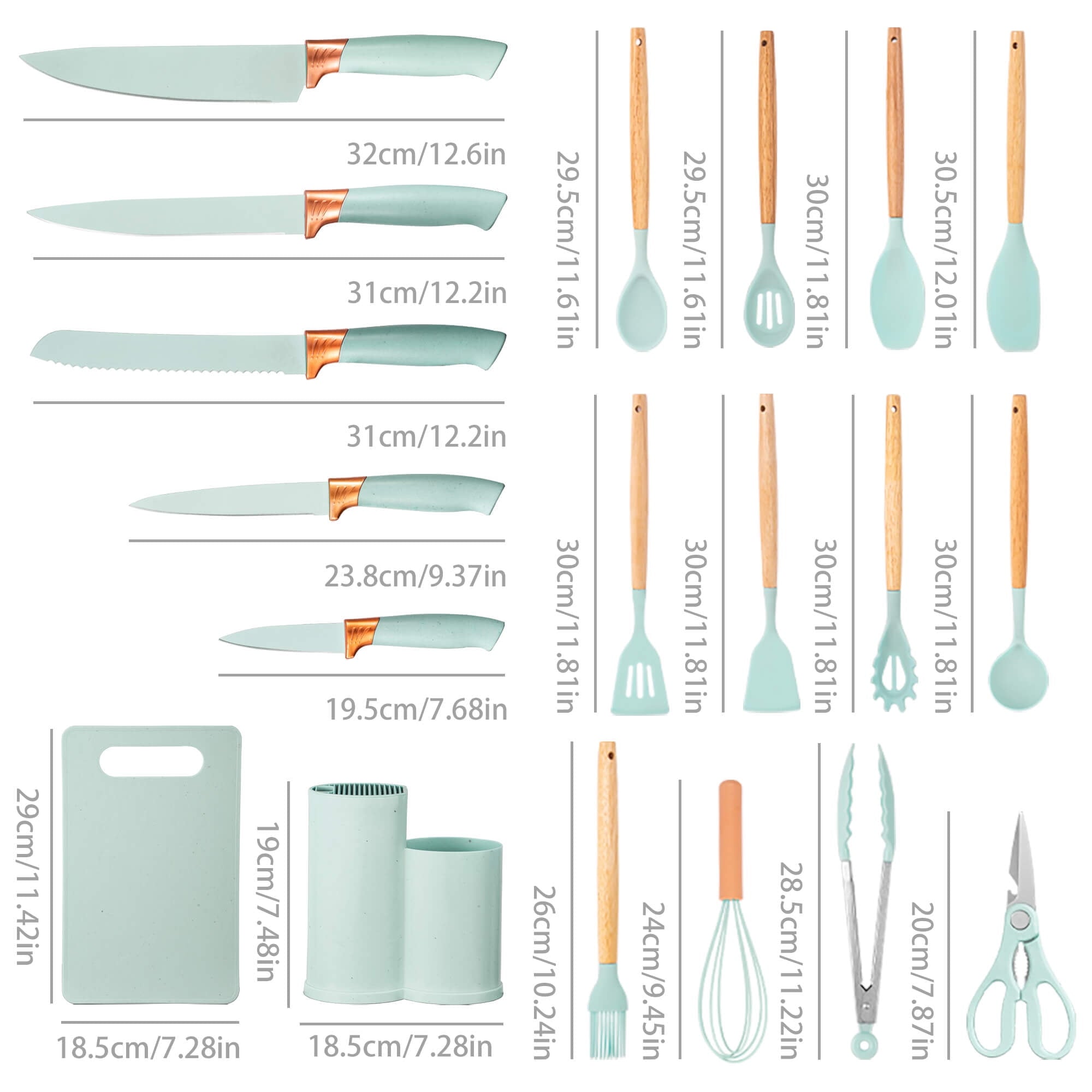 Ergonomic Cooking 19pcs Silicone Kitchen Utensil Set, Heat-Resistant Non-Stick Easy Cooking Cleaning Home Light-Green - Ergonomic Kitchen Tongs and Cooking Spoon Utensil Detail