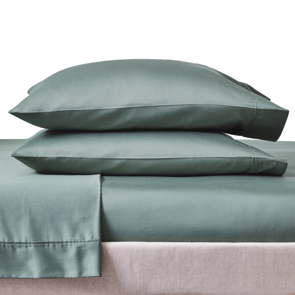 Breathable Luxury 4-Piece 300 Thread Count Green Ash Cotton Sateen Bed Sheet Set, Cali King - Cooling Hotel Quality Bedding Sheets and Pillowcases Detail