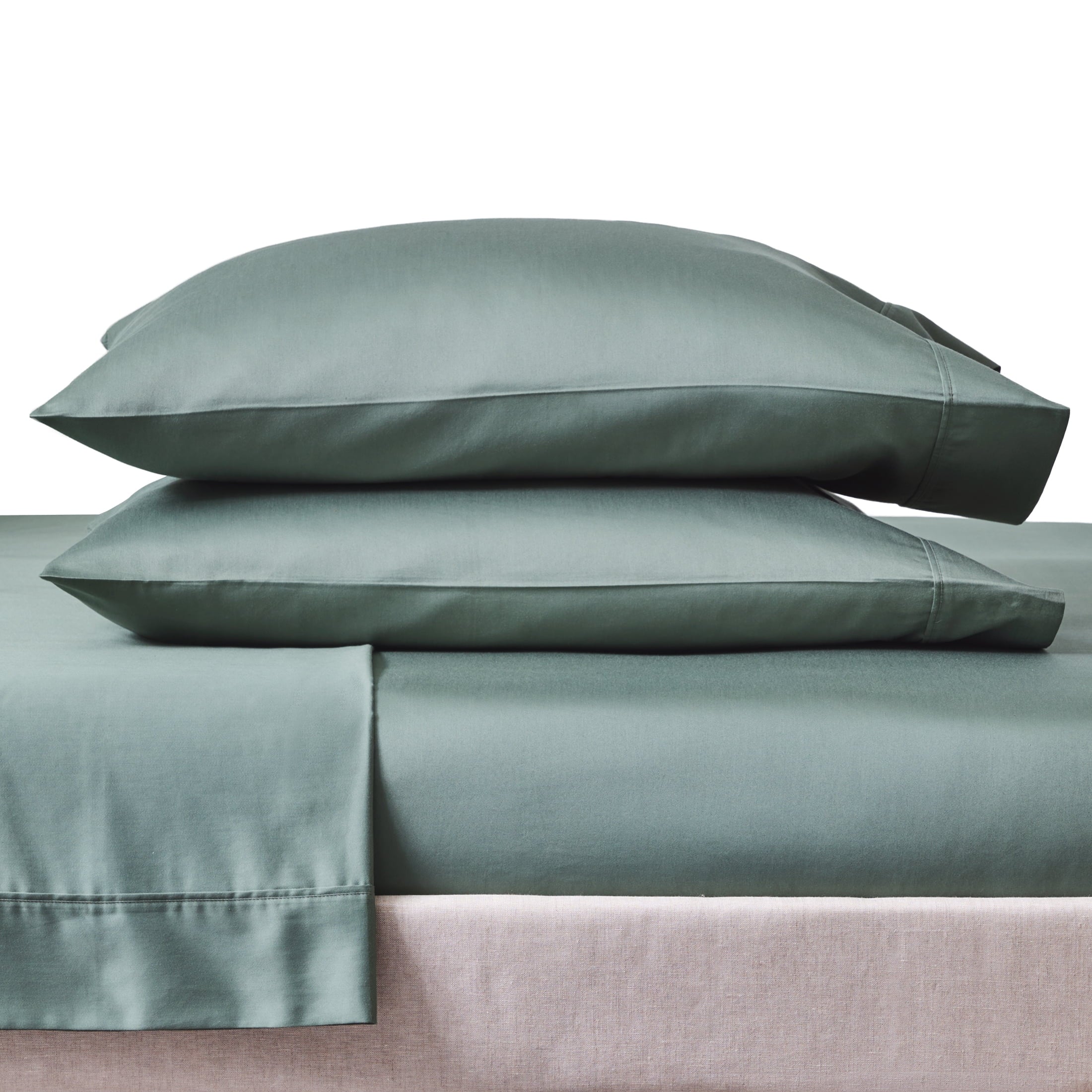 Breathable Luxury 4-Piece 300 Thread Count Green Ash Cotton Sateen Bed Sheet Set, Cali King - Cooling Hotel Quality Bedding Sheets and Pillowcases Detail