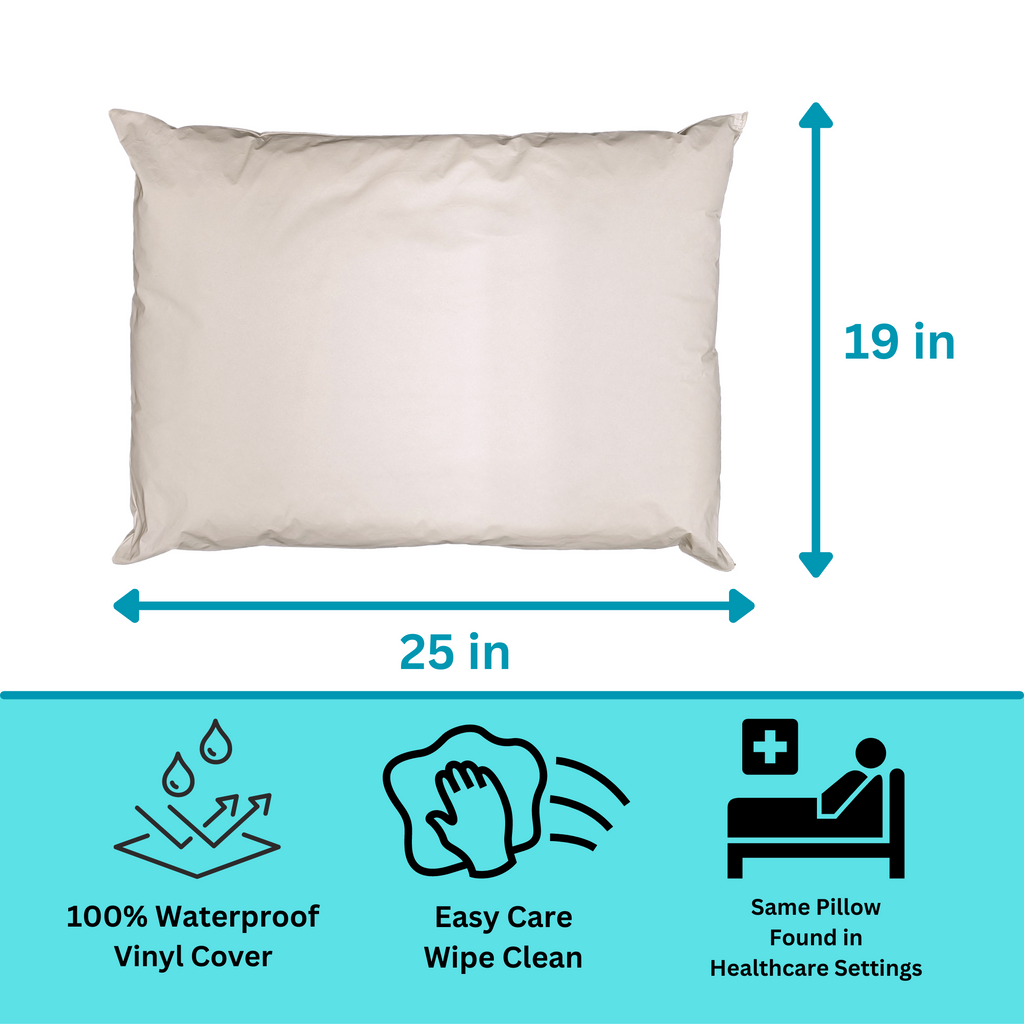 Ergonomic Memory Foam 2 Pack Vinyl Covered Medical Bed Pillows 19 in x 25 in | Wipeable Easy Clean | Fluid Stain Resistant - Orthopedic Shredded Foam Bed Pillow Set Detail