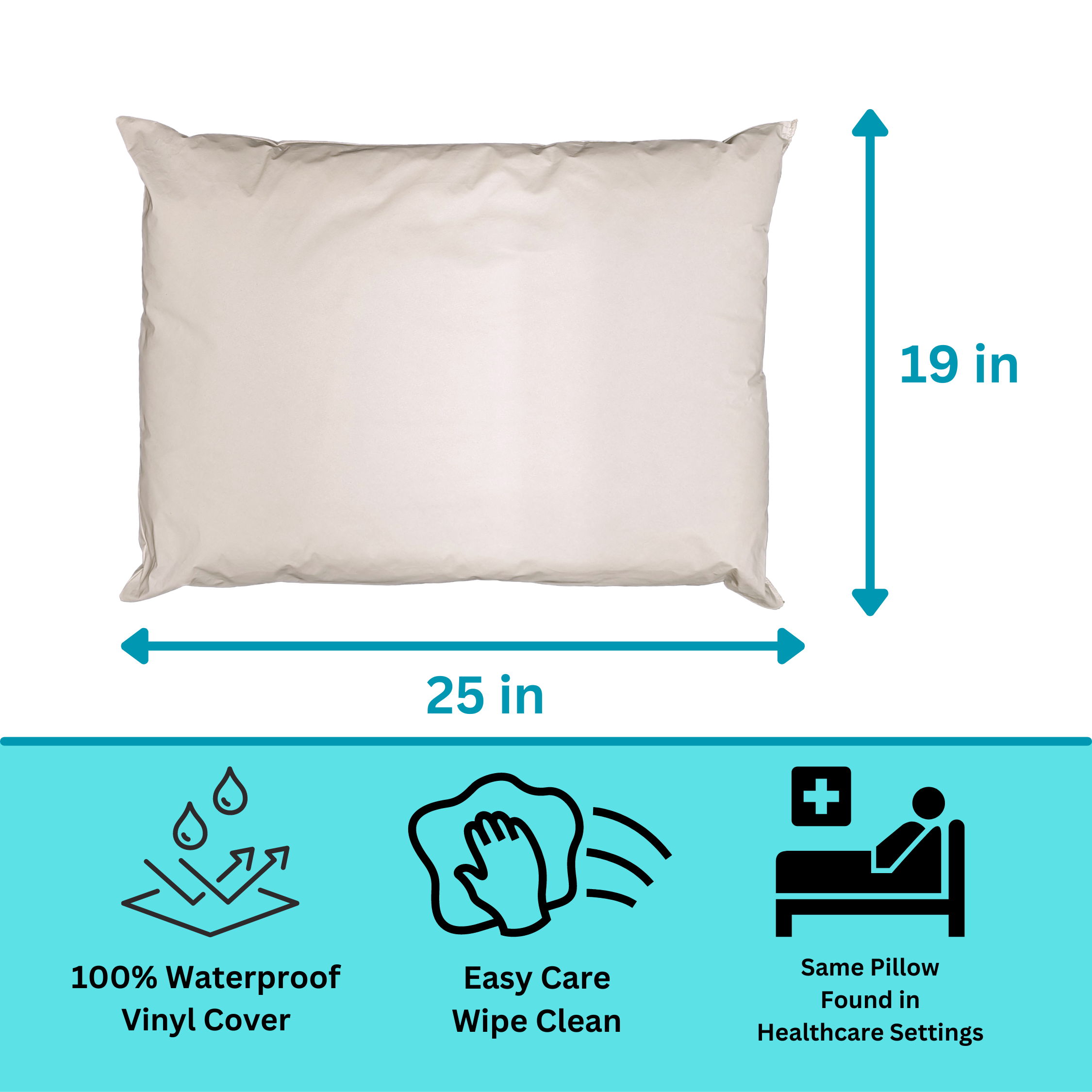 Ergonomic Memory Foam 2 Pack Vinyl Covered Medical Bed Pillows 19 in x 25 in | Wipeable Easy Clean | Fluid Stain Resistant - Orthopedic Shredded Foam Bed Pillow Set Detail