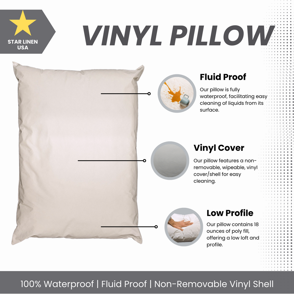 Ergonomic Memory Foam 2 Pack Vinyl Covered Medical Bed Pillows 19 in x 25 in | Wipeable Easy Clean | Fluid Stain Resistant - Orthopedic Shredded Foam Bed Pillow Set Detail