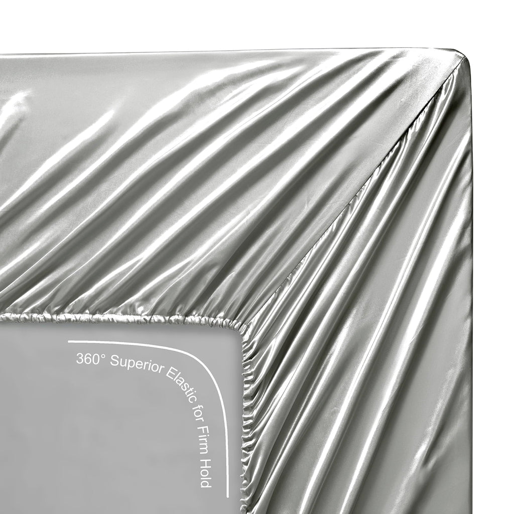 Premium Egyptian Cotton Luxury Satin Sheets Set Full Size Light Gray, 4-Piece Bedding Sets with Deep Pockets - Soft and Smooth Satin Bed Shee... - Luxury Bed Sheet Set with Deep Pockets Detail