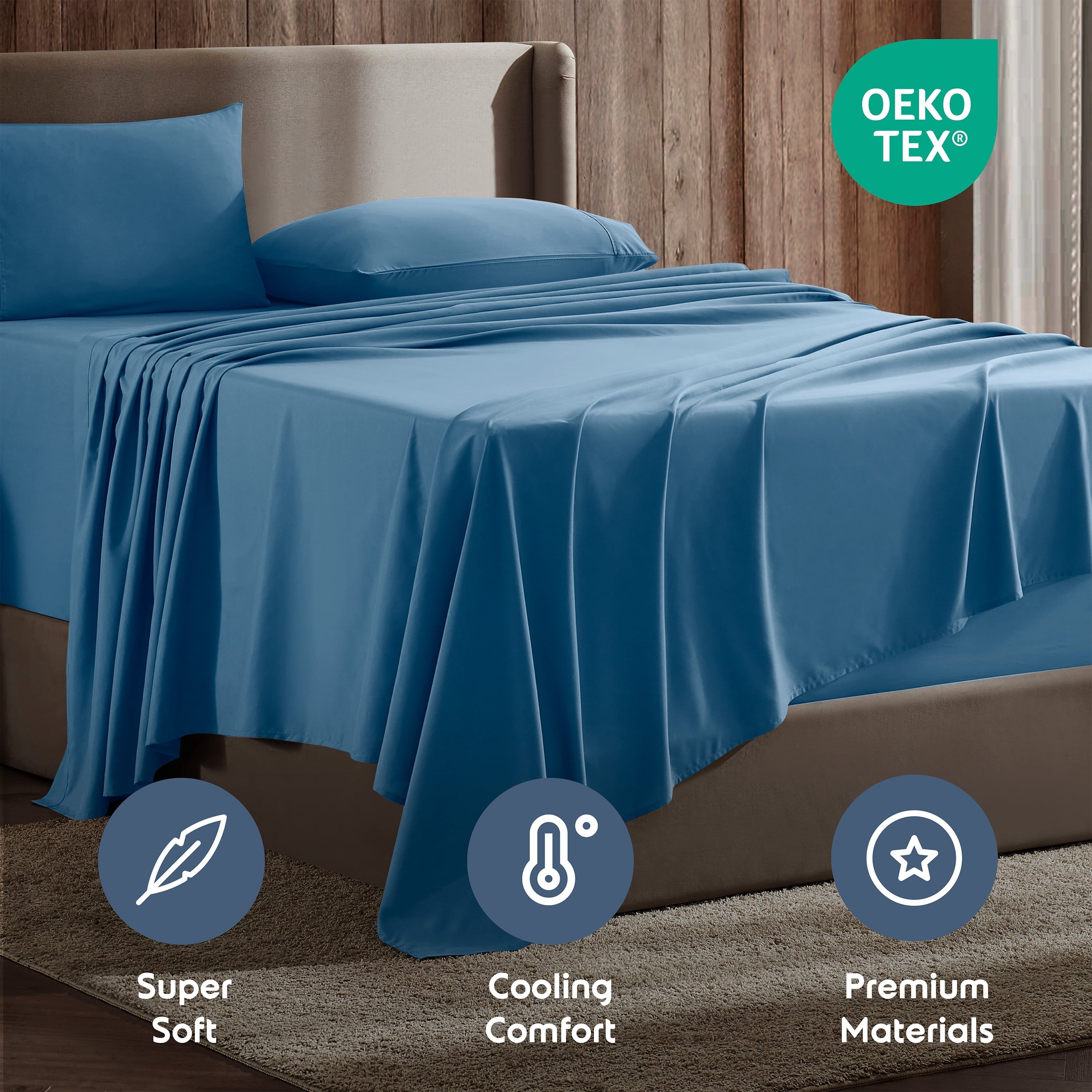 Breathable Luxury Split King Sheet Sets, Deep Pocket 5 Piece, Luxury Soft Microfiber Bed Sheet Sets, BLUE HEAVEN - Premium Ultra-Soft Pillowcase Pair for Sleeping Detail