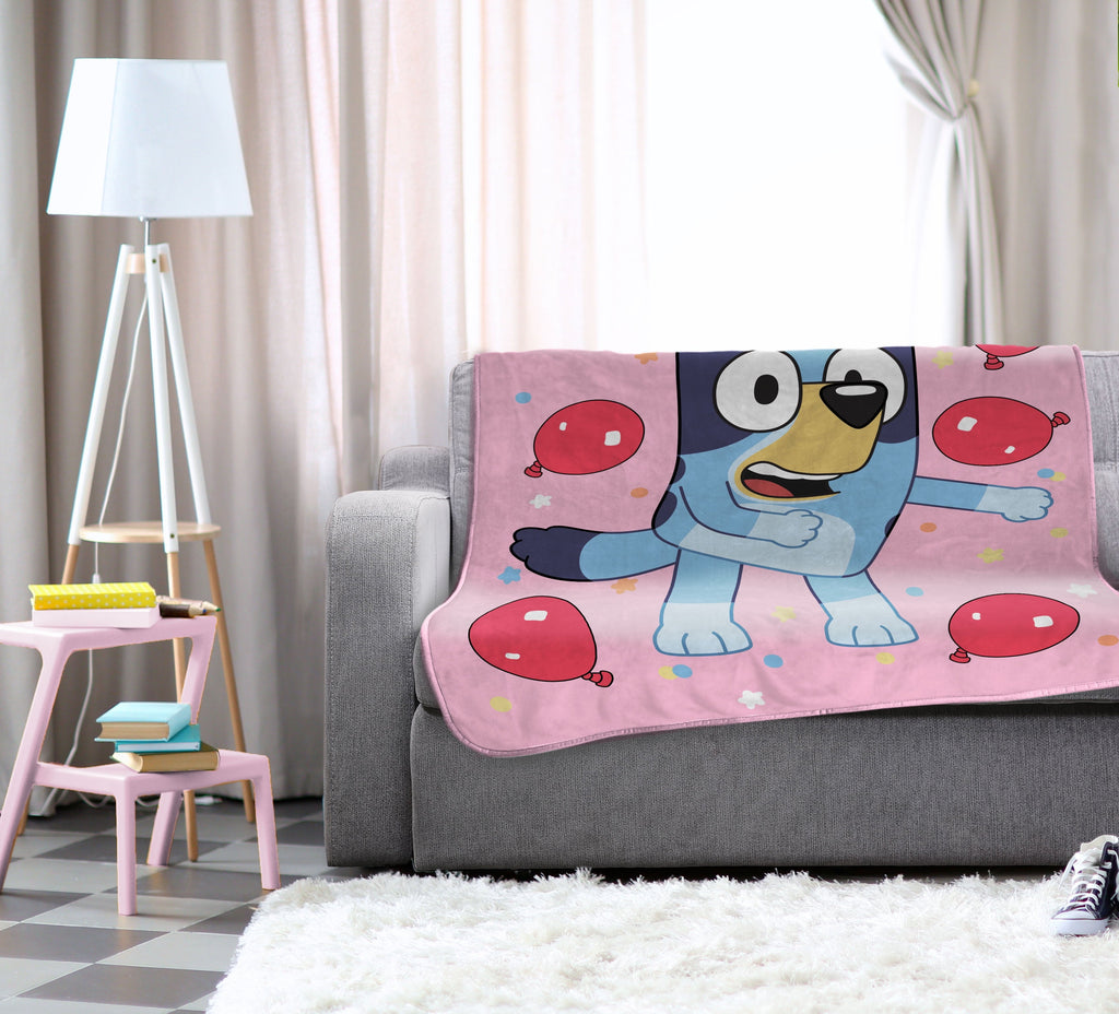 Reversible Sherpa Balloon Party 46" x 60" Throw Blanket, Kids, Pink, Microfiber - Lightweight Plush Warm Blanket for All Seasons Detail