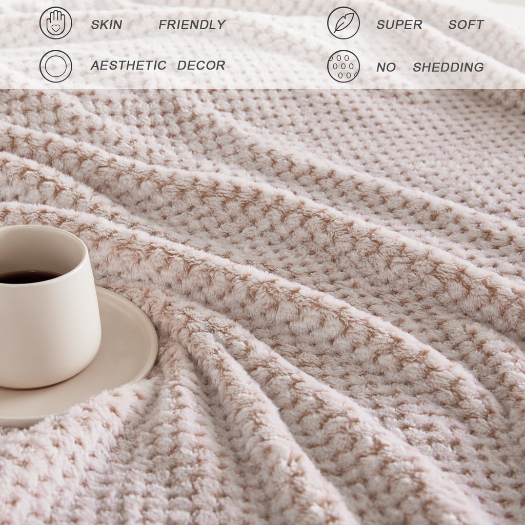 Reversible Sherpa Waffle Textured Mixed Camel Fleece Blanket, Super Soft and Warm 50"x70" Throw Blanket for Couch, Cozy, Fuzzy and Ligh... - Luxury Knitted Decorative Throw Blanket with Fringes Detail