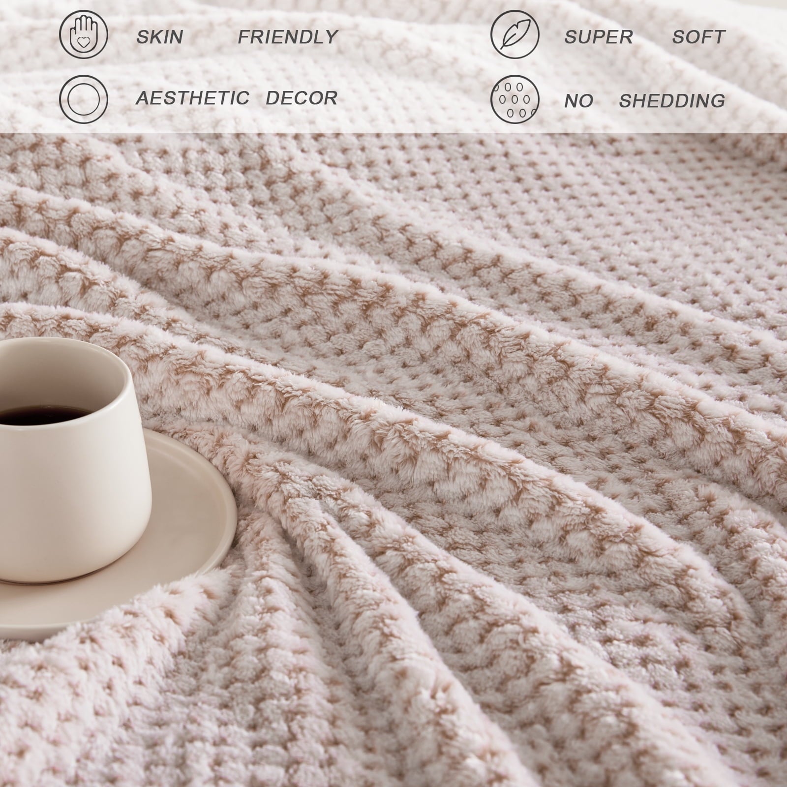 Reversible Sherpa Waffle Textured Mixed Camel Fleece Blanket, Super Soft and Warm 50"x70" Throw Blanket for Couch, Cozy, Fuzzy and Ligh... - Luxury Knitted Decorative Throw Blanket with Fringes Detail